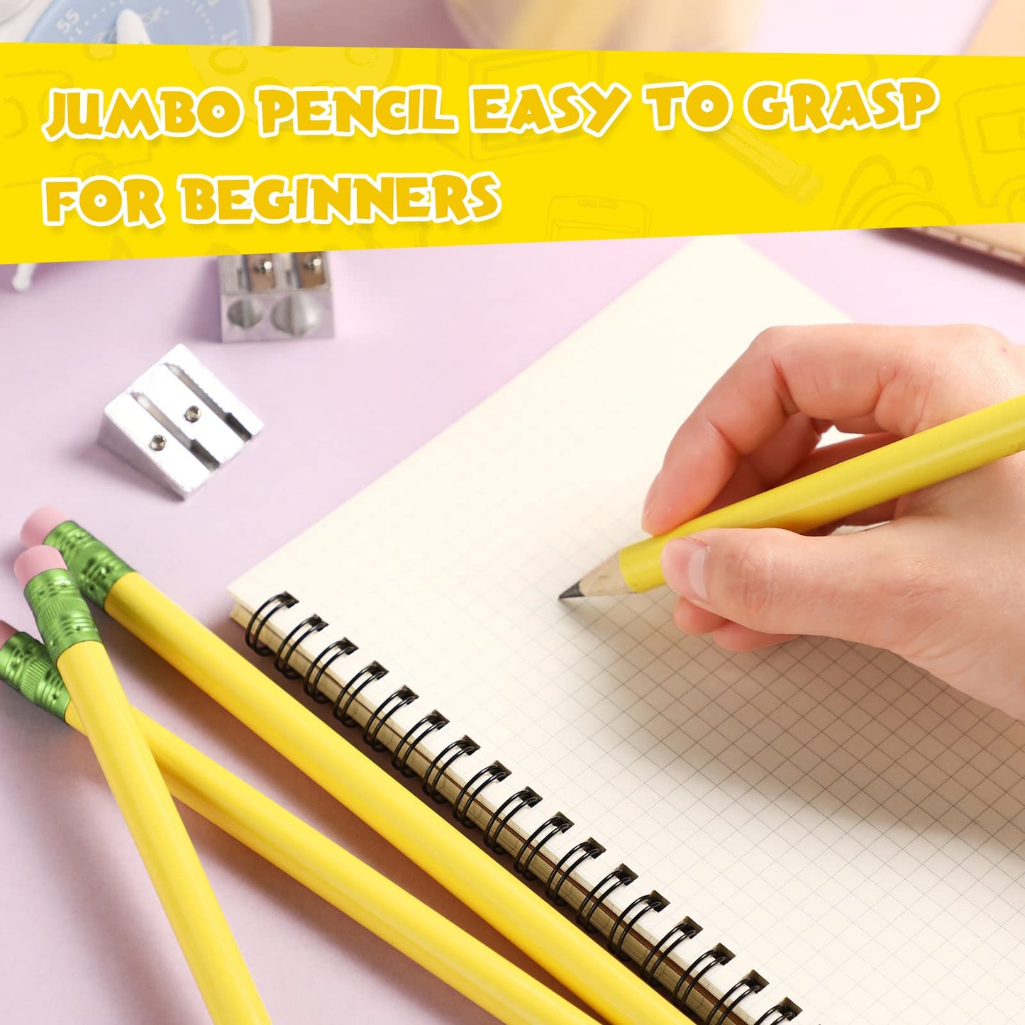 Fainne 48 Pcs Fat Pencils Jumbo Big Thick Large Pencils and 3 Pieces Sharpeners for Kids Beginners Preschoolers Kindergarten School Office Supplies(Yellow+Green,Triangle)