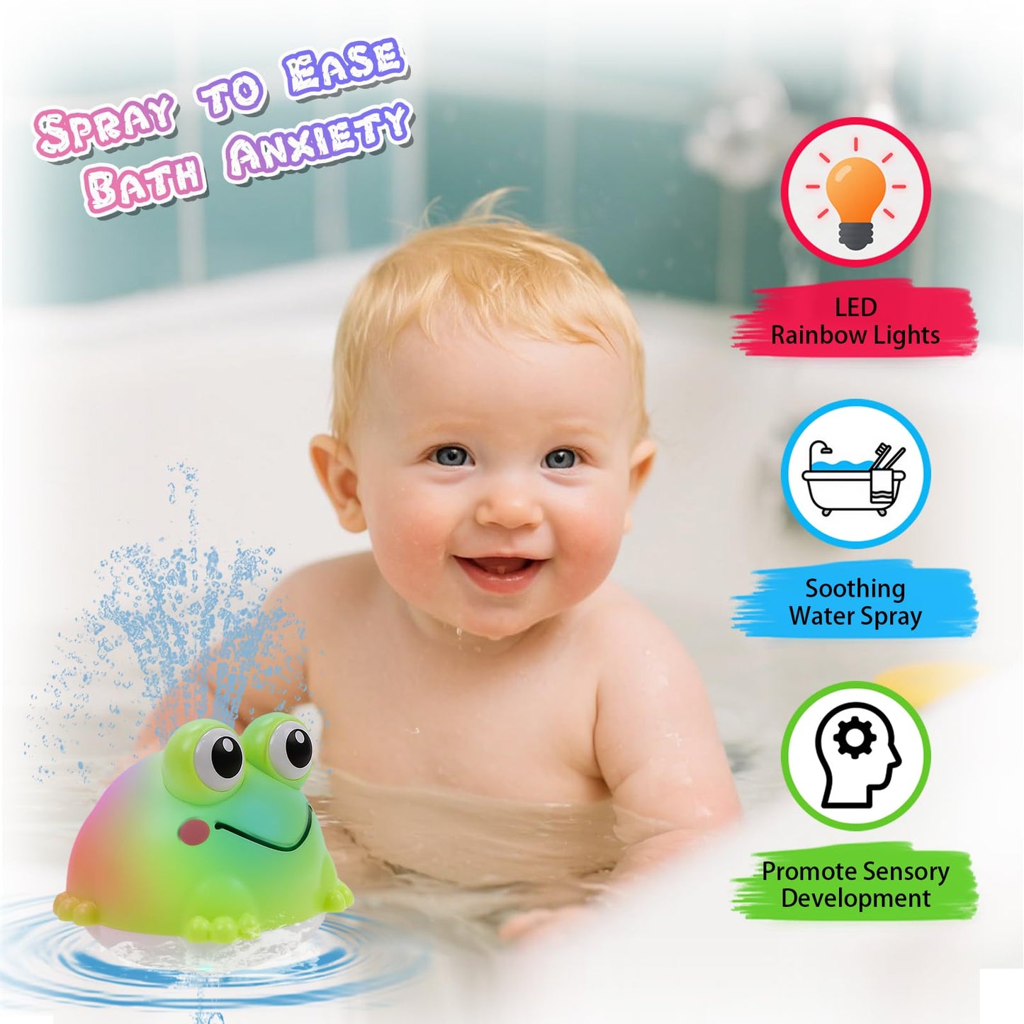 ArtCredit Light Up Bath Toy Sprinkler for Babies, Rechargeable Bathtub Pool Water Toys Baby Gifts for Toddlers, Shower Essentials (Frog)