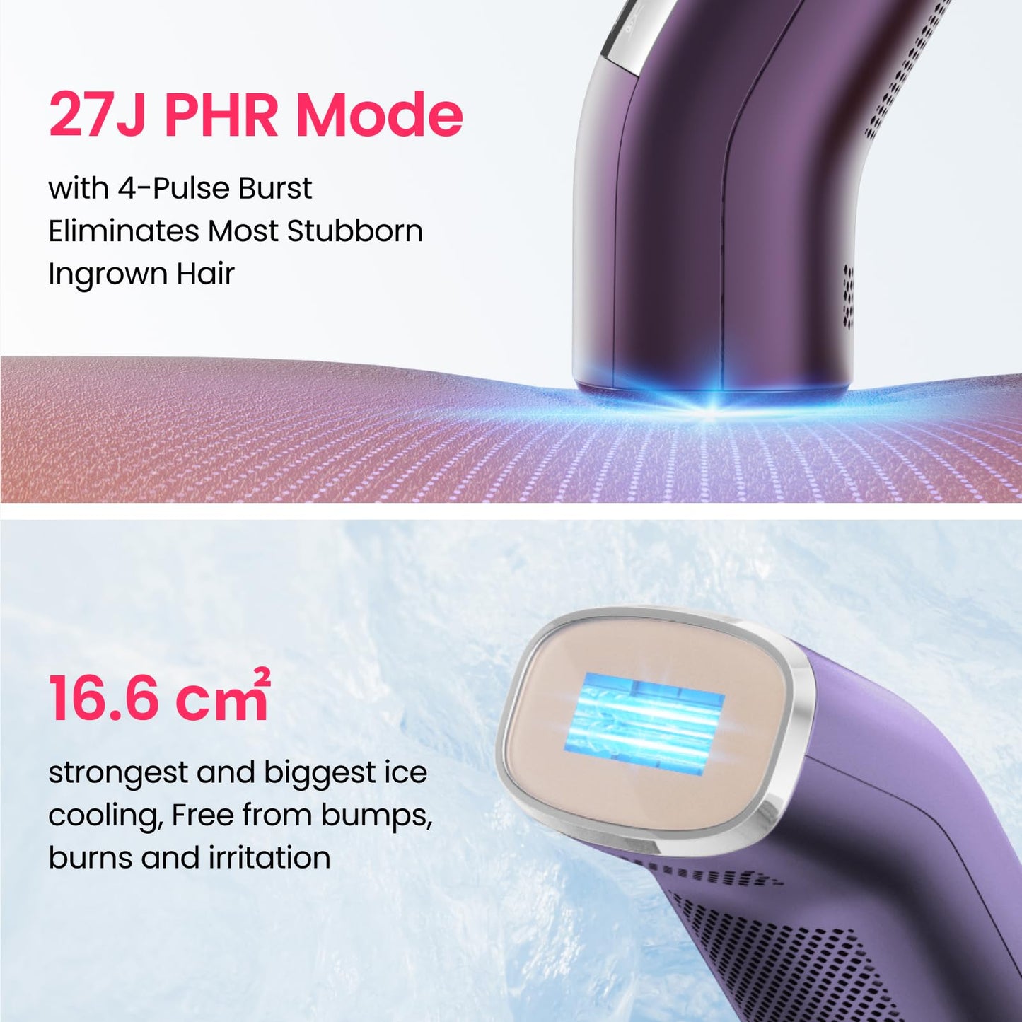 IPL Laser Hair Removal for Women and Men, 27J 4-Pulse Mode for Ingrown & Coarse Hair, Dual Lights 100W, 35°F Ice-Cooling Painless Permanent Hair Removal for Sensitive Skin, Bikini, Face, Body