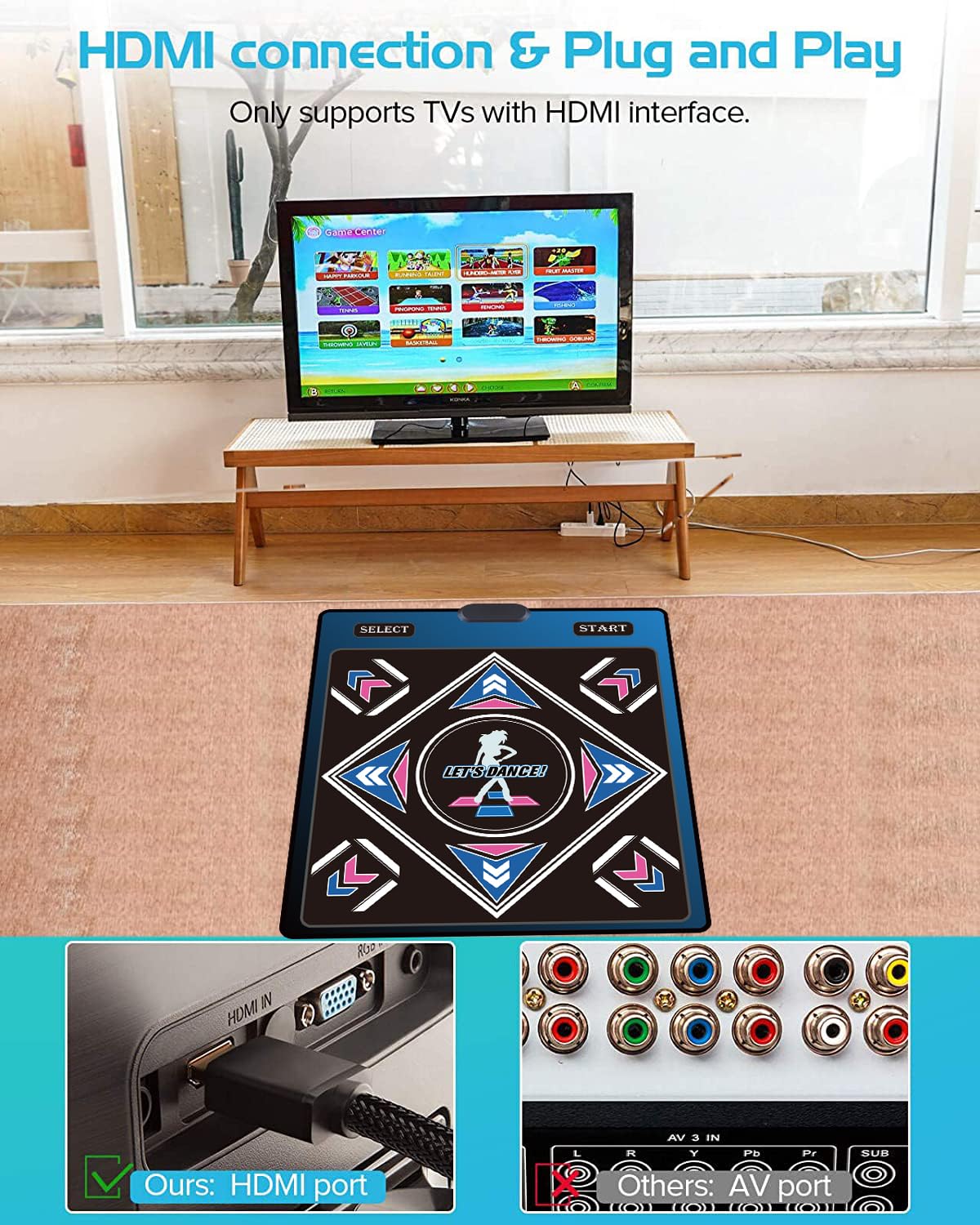WuZhuangYuan A Single-Person Dance mat with Camera, 64GB Card, 650 Songs, 1000 Games, 81 Music Videos. Luxurious Gift for Boys and Girls, Made of high-Grade Flannel. Suitable for TV use.