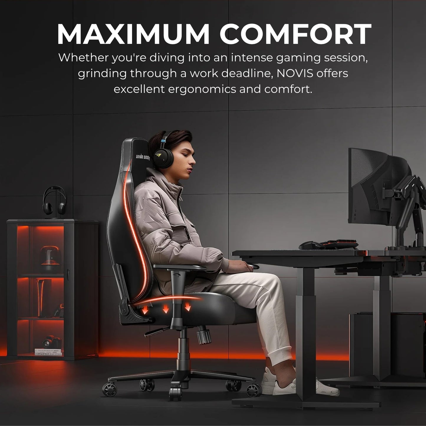 Anda Seat Novis Gaming Chair for Adults - Large Reclining Video Game Chairs, PVC Leather Ergonomic Office Chair, Heavy Duty Back Lumbar Support - Luxury Black Computer Chairs for Home & Work