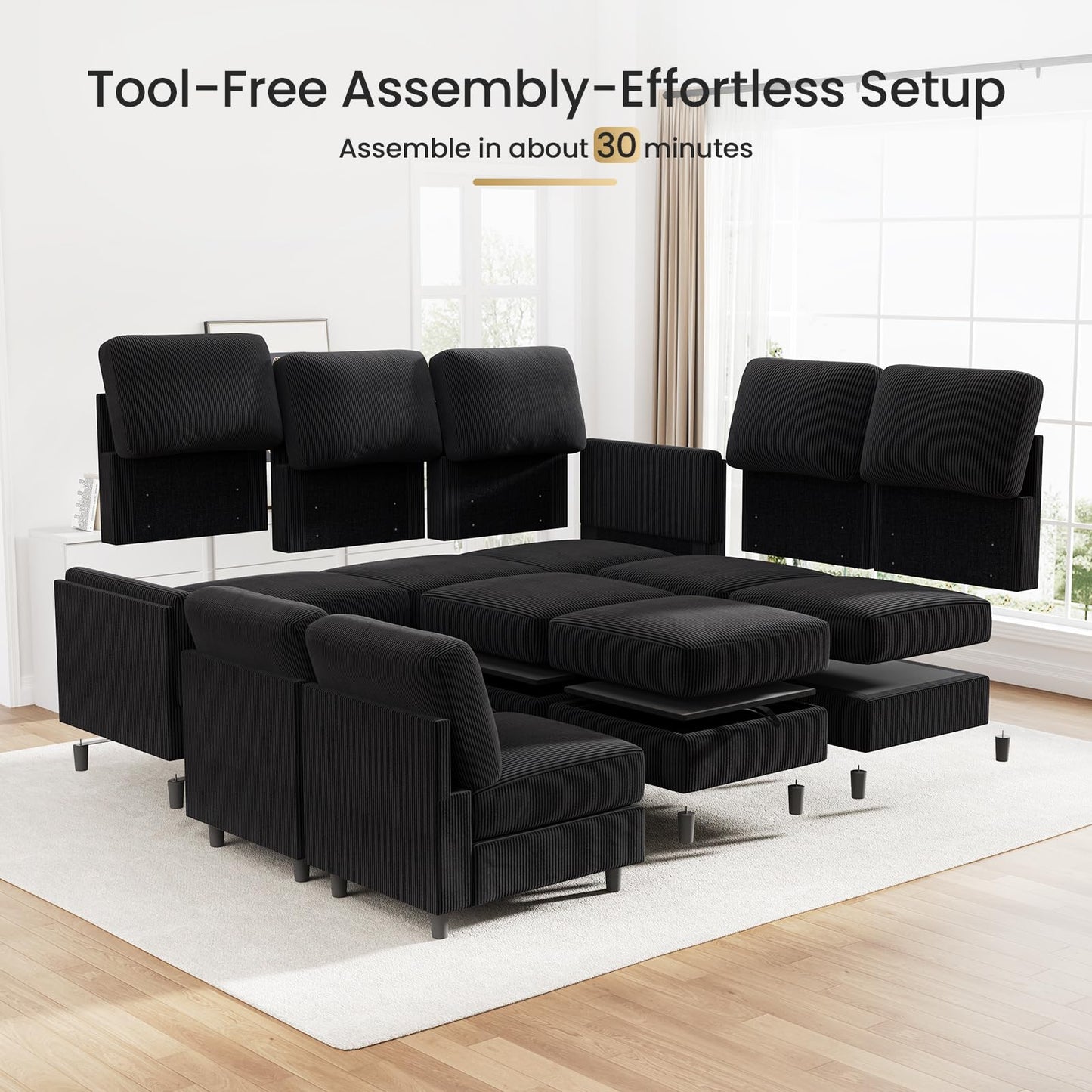 KKL 9 Seater Oversized Sofa Bed - 3 * 3 Modular Sectional Large Sofa Bed for Family, Sofa Couch with Storage Ottoman, Convertible L/U-Shaped Sleeper Lounge Couch for Living Room