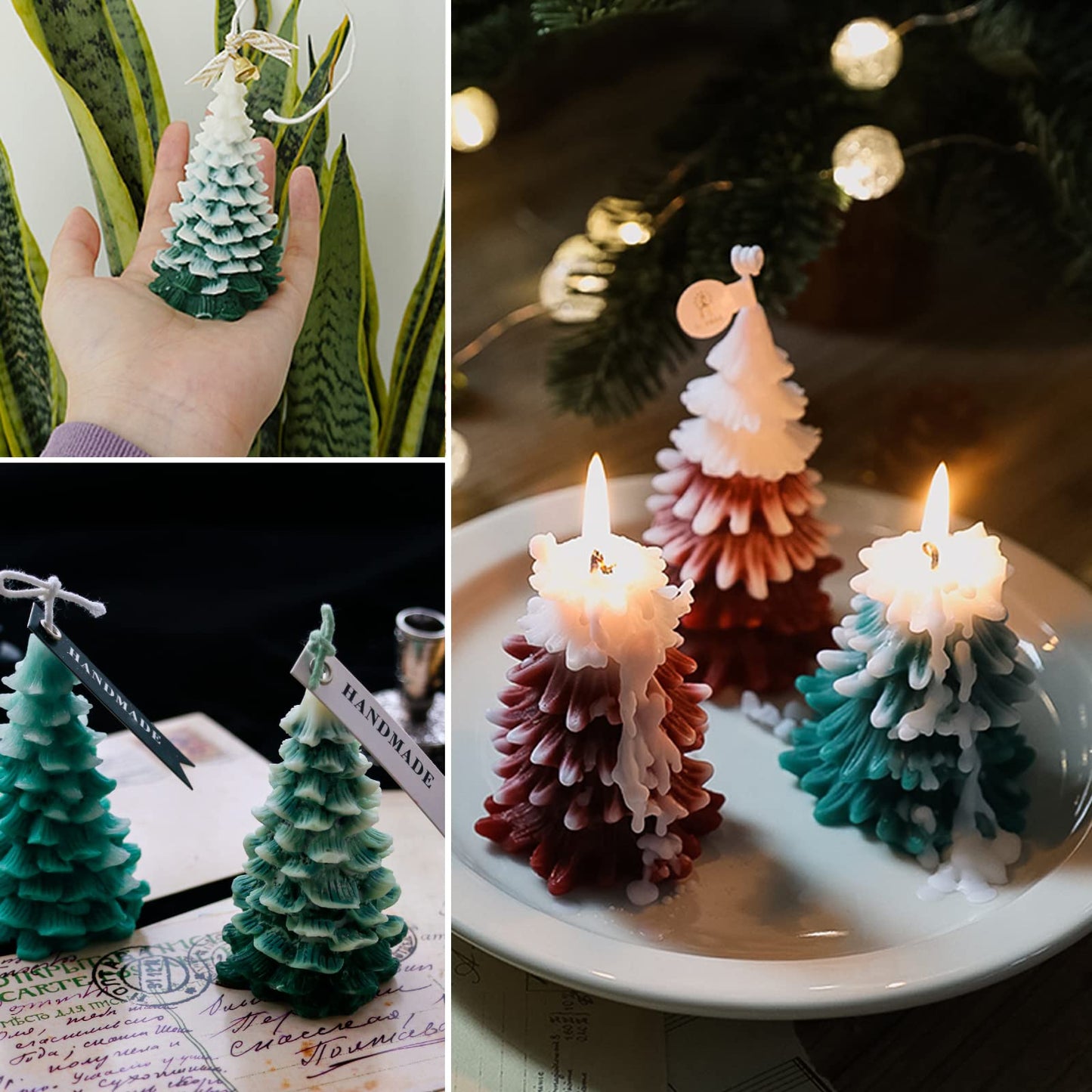 4PCS Christmas Tree Silicone Mold, 3D Candle Molds for Candle Making, Tree Shaped Silicone Epoxy Resin Mold, Ornament Mould for DIY Wax Candle Soap Art Craft Cake Chocolate Home Decor
