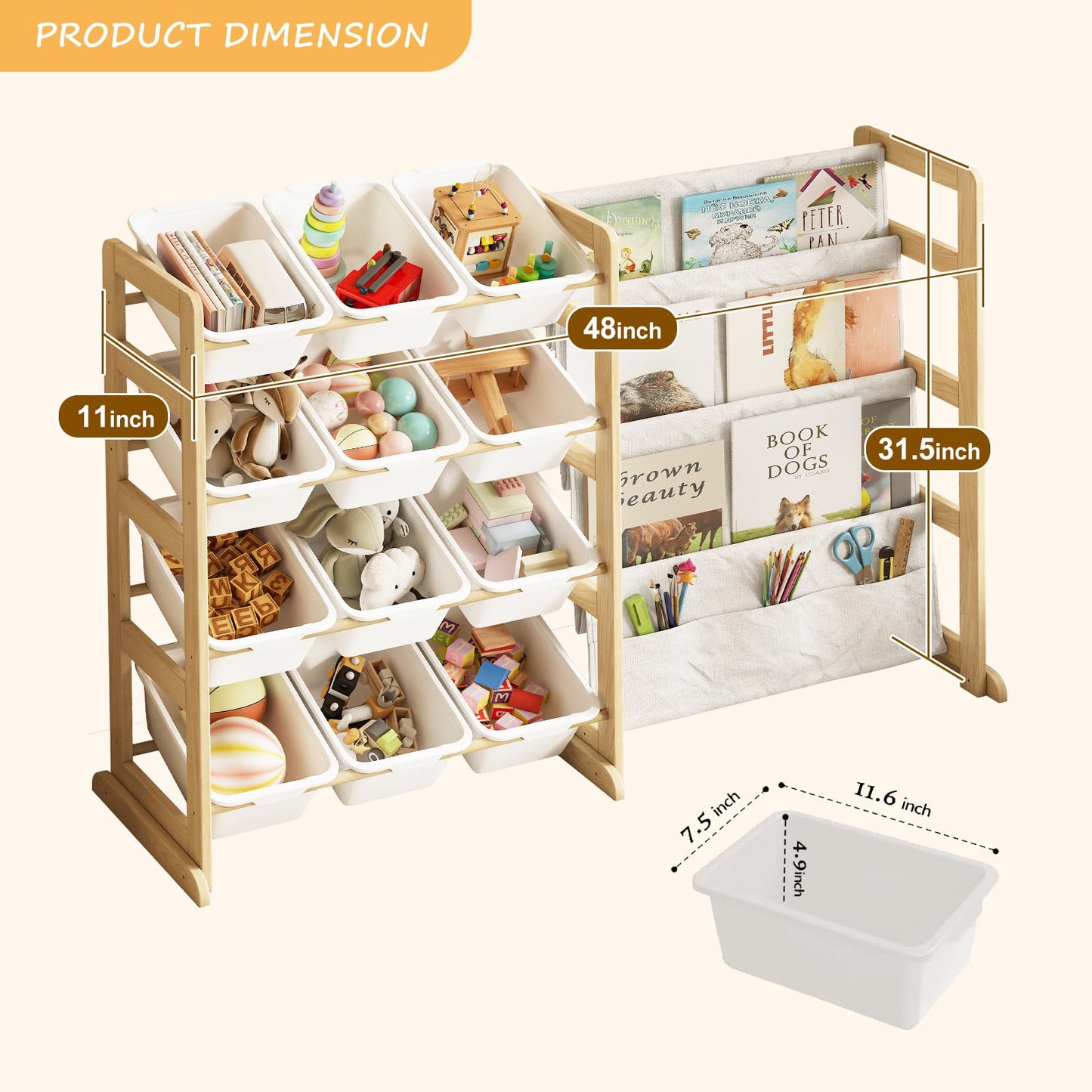EXPERLAM Toy Storage Organizer with Bookshelf - 12 Storage Bins 4-Tier Multipurpose Shelf to Organize Toys and Books for Kids Room, Playroom, Nursery Room, White