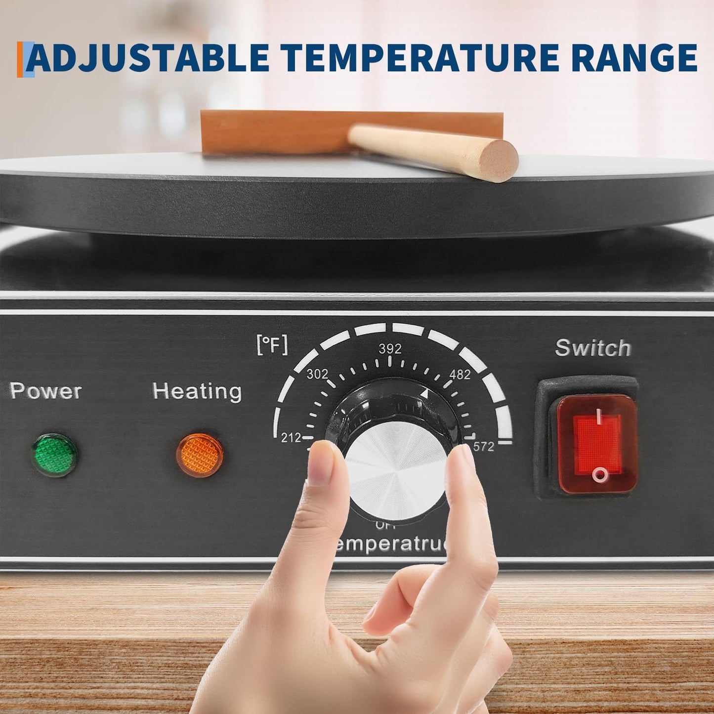 16 Inch Commercial Crepe Maker, Non-Stick Electric Crepe Machine with Precise Temp Control and Indicator Lights for Home and Restaurant,1750 w,110 v