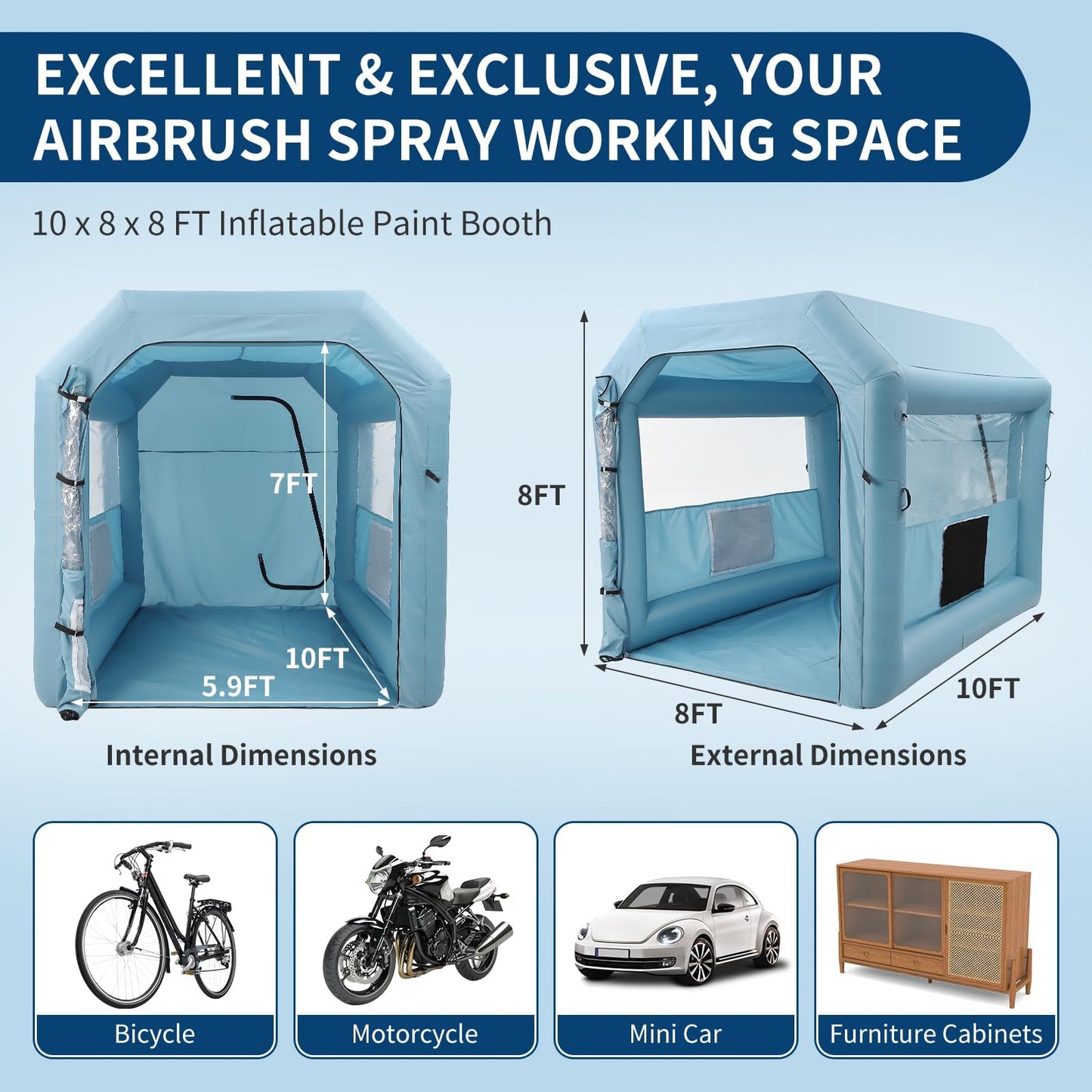 GAOMON Portable Inflatable Paint Booth 10x8x8Ft for Cars & Auto Parts - 480W Blower, Durable Oxford Fabric Spray Tent, Home DIY Project Booth