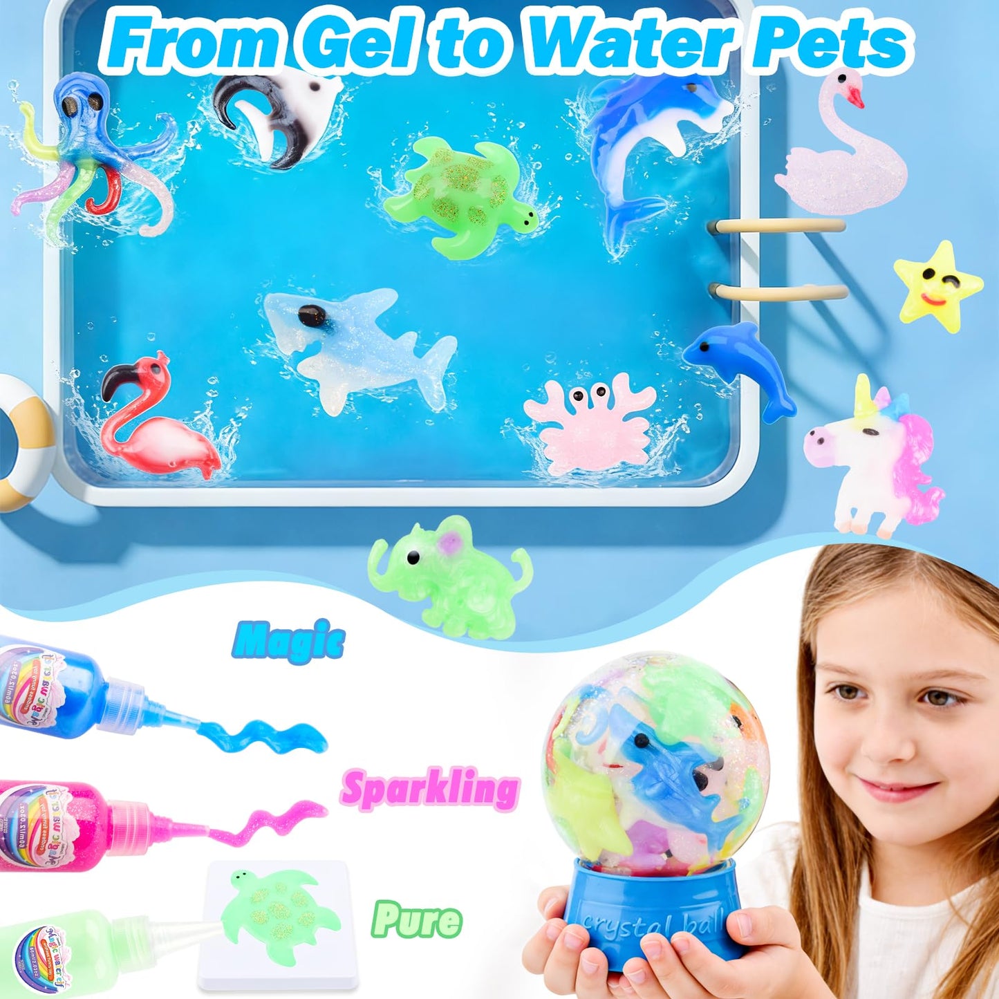 Magic Water Elf Toy Kit for Kids – Aqua Fairy Water Gel Kit with 24 Colors Magic Gel & 20 Molds, DIY Squishy Maker Craft Set, Create Your Own Water Pets, Sensory Play Gift for Boys Girls Ages 3+