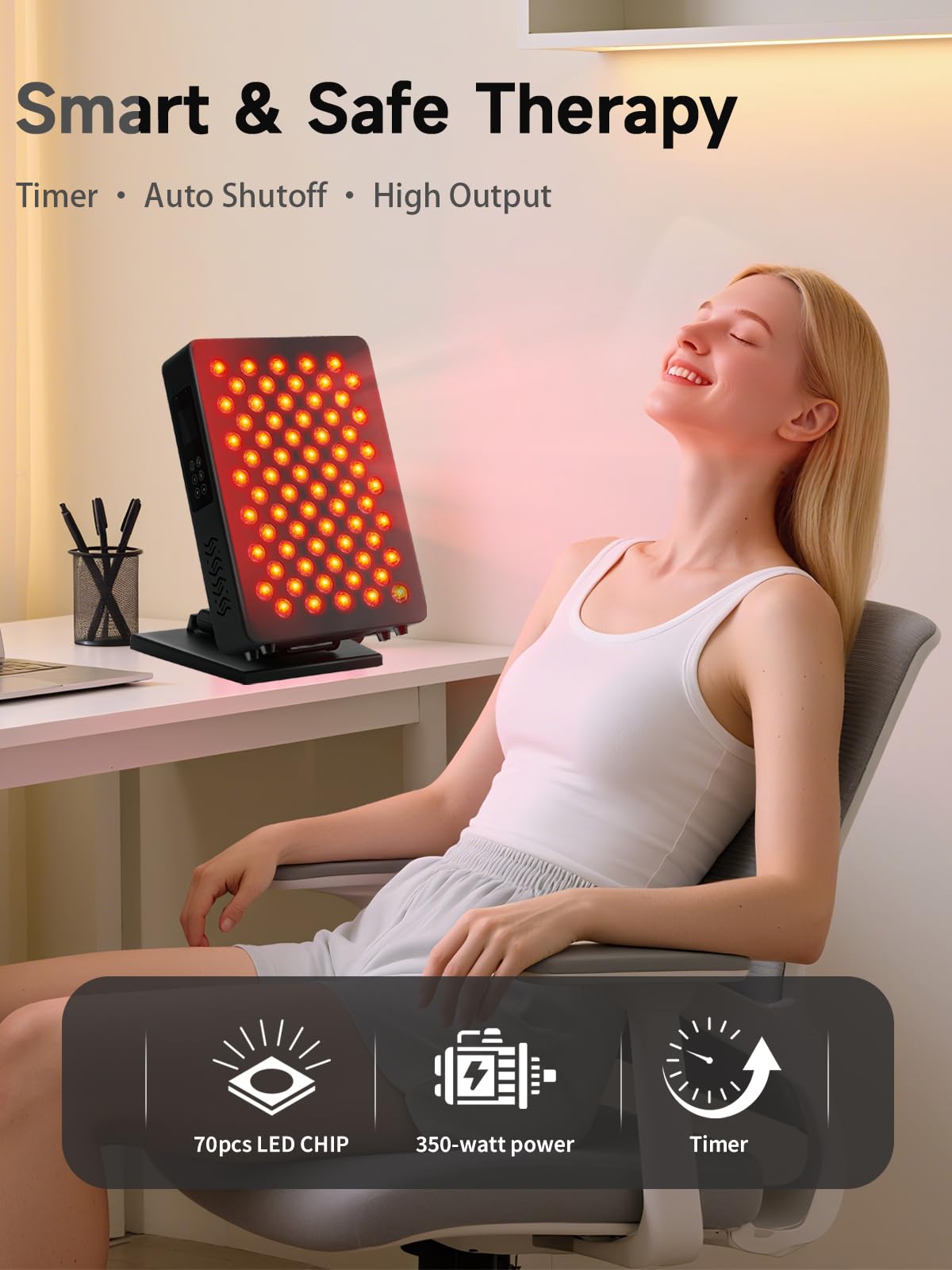 Omilora Red Light Therapy – 6 Wavelengths (600-850nm) Full Body Red Light Therapy, Touch Control & HD Display, 70 LEDs Ideal for Body, Face, Pain Relief, Anti-Aging & Recovery, 350W Black