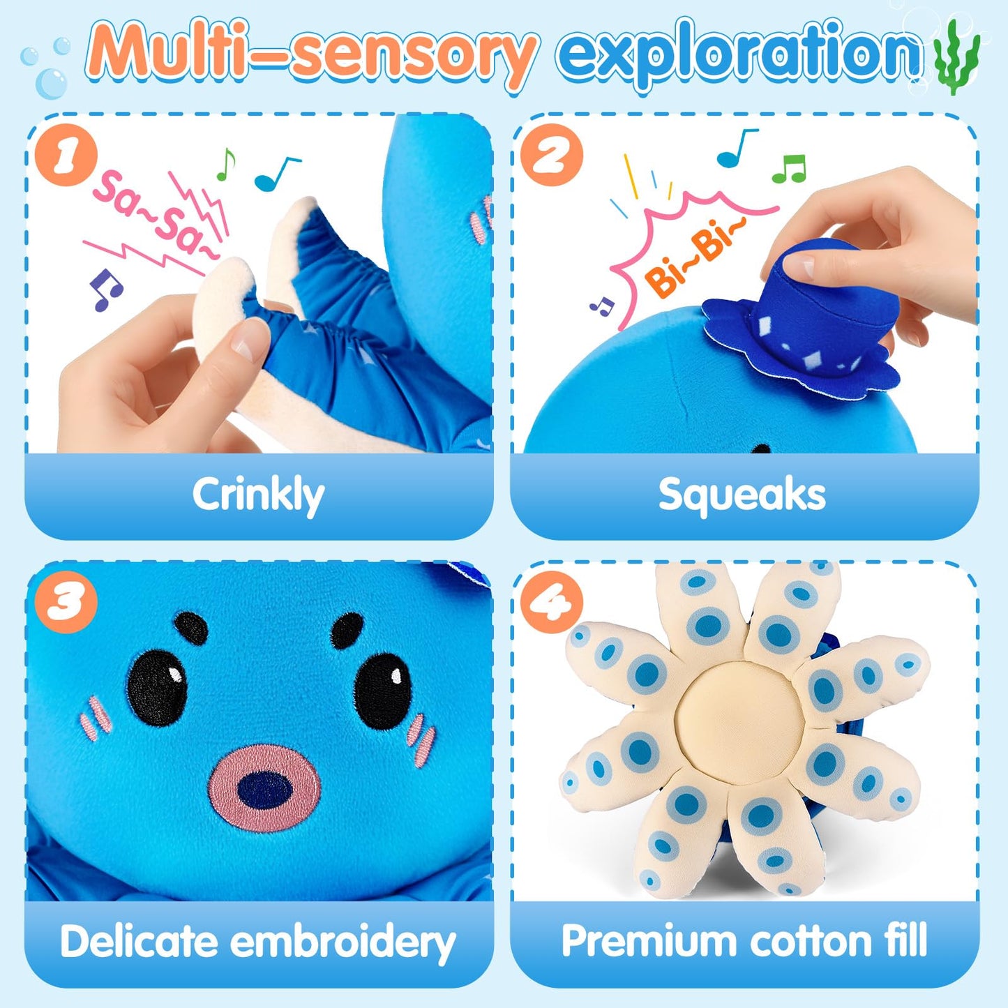 Baby Toy for 6-12 Months, Rechargeable Musical Plush Interactive Toy - 40 Songs & Recording Feature, Crawling Octopus Tummy Time Toy, Soft Sensory Toys for Toddlers 1-3, Gifts for Infants 1 Year Old