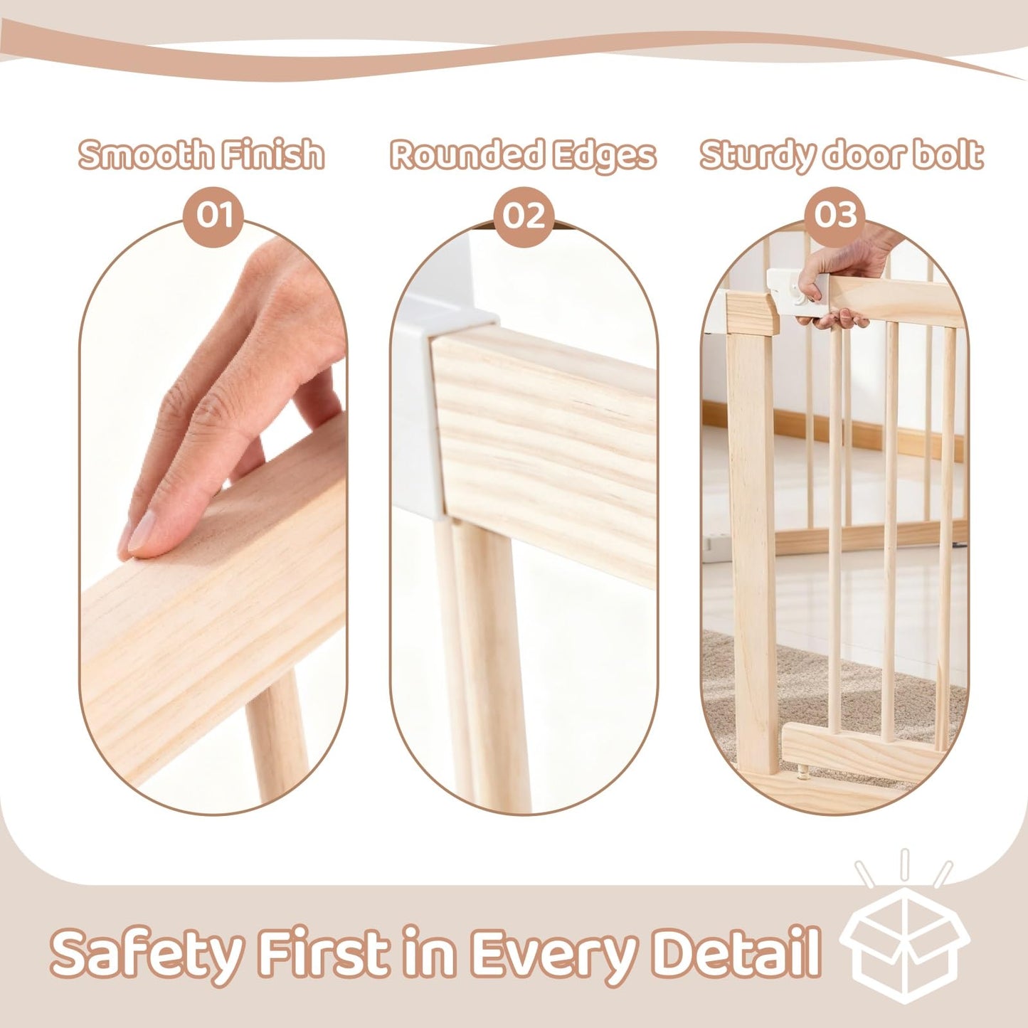 Wooden Baby Playpen, Large Foldable Play Yard for Babies and Toddlers, 57"x57"x24" Montessori Play Fence with Activity Center,Easy Fold & Safety Gate for Indoor Play Area