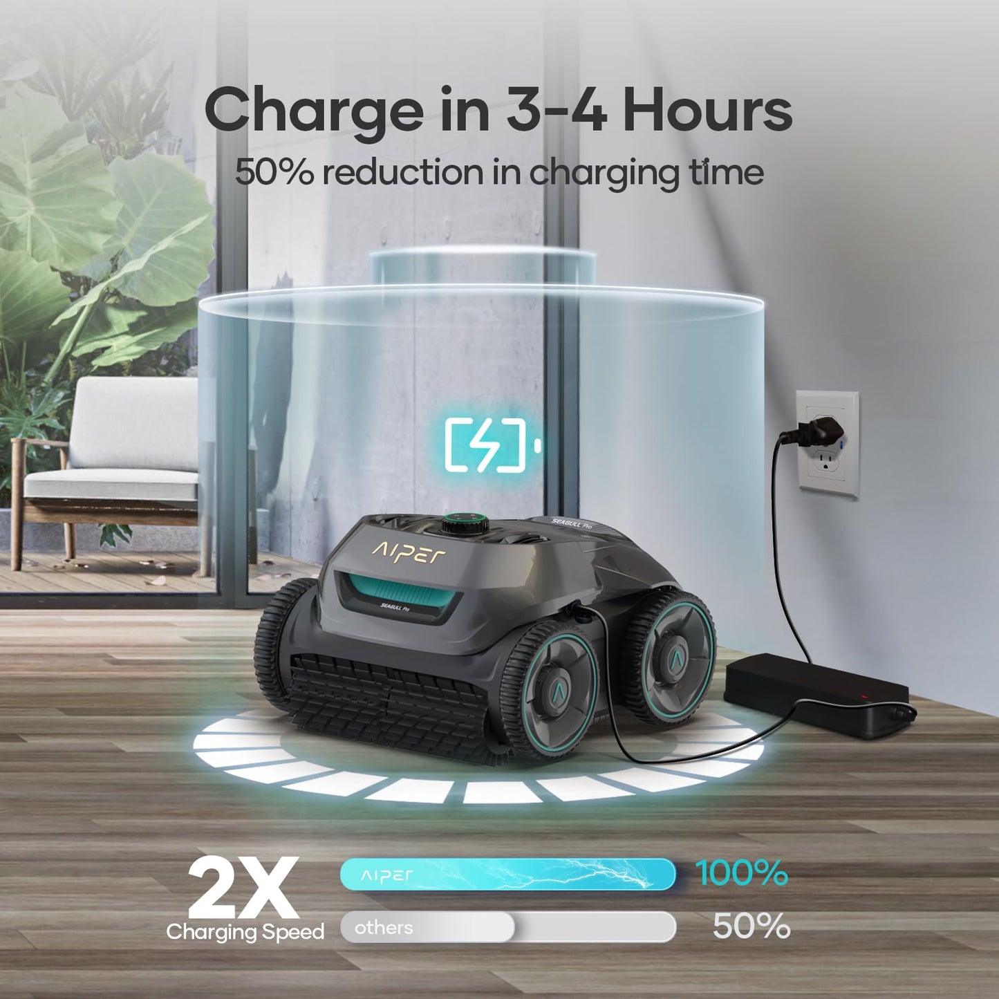 AIPER Seagull Pro Cordless Robotic Pool Cleaner, WavePath Navigation, Wall-Climbing, Quad-Motor, 150 mins Runtime for Inground Pools up to 1,600 sq.ft, ZT6002 (Renewed)
