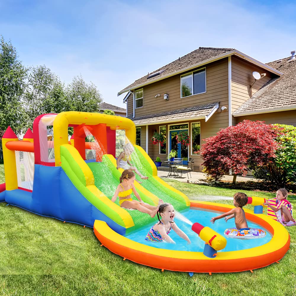 Umbalir InfIatable Bonuce House with 4 Slides & Large Splash Pool, Water Park with Ultra-Wide Climbing Wall, Jumping, Water Cannons & Surprise Water Sprayers for 3-10 yr Kids(20.6'Lx9.6'Wx6.4'H)