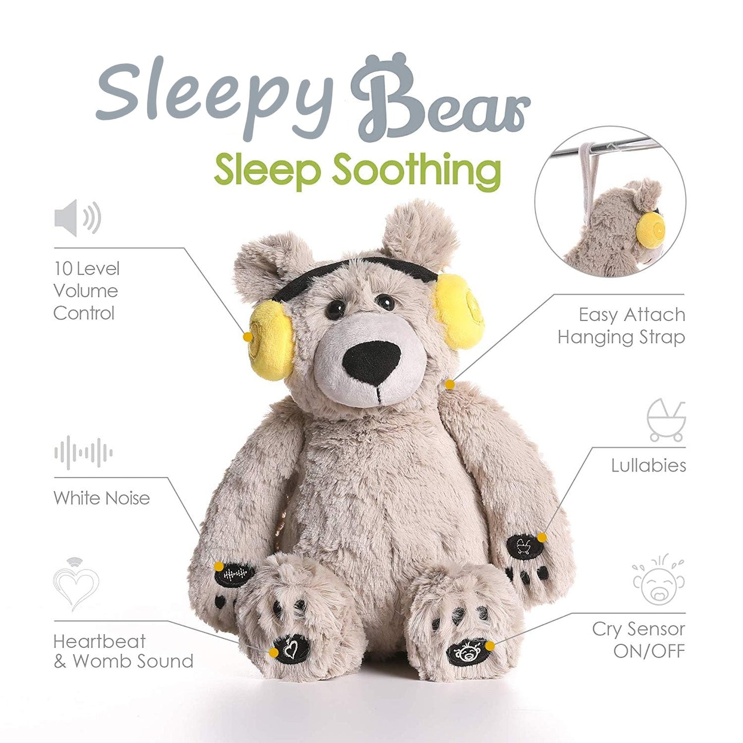 BEREST Baby Sleep Soother Cry Activated Sensor Toys, Heartbeat Bear for Babies, Plush Stuffed Animal for Newborn Infants, Babies Toy Vibrating with Mom’s Heartbeat,Baby Shower Gifts for Boys and Girls