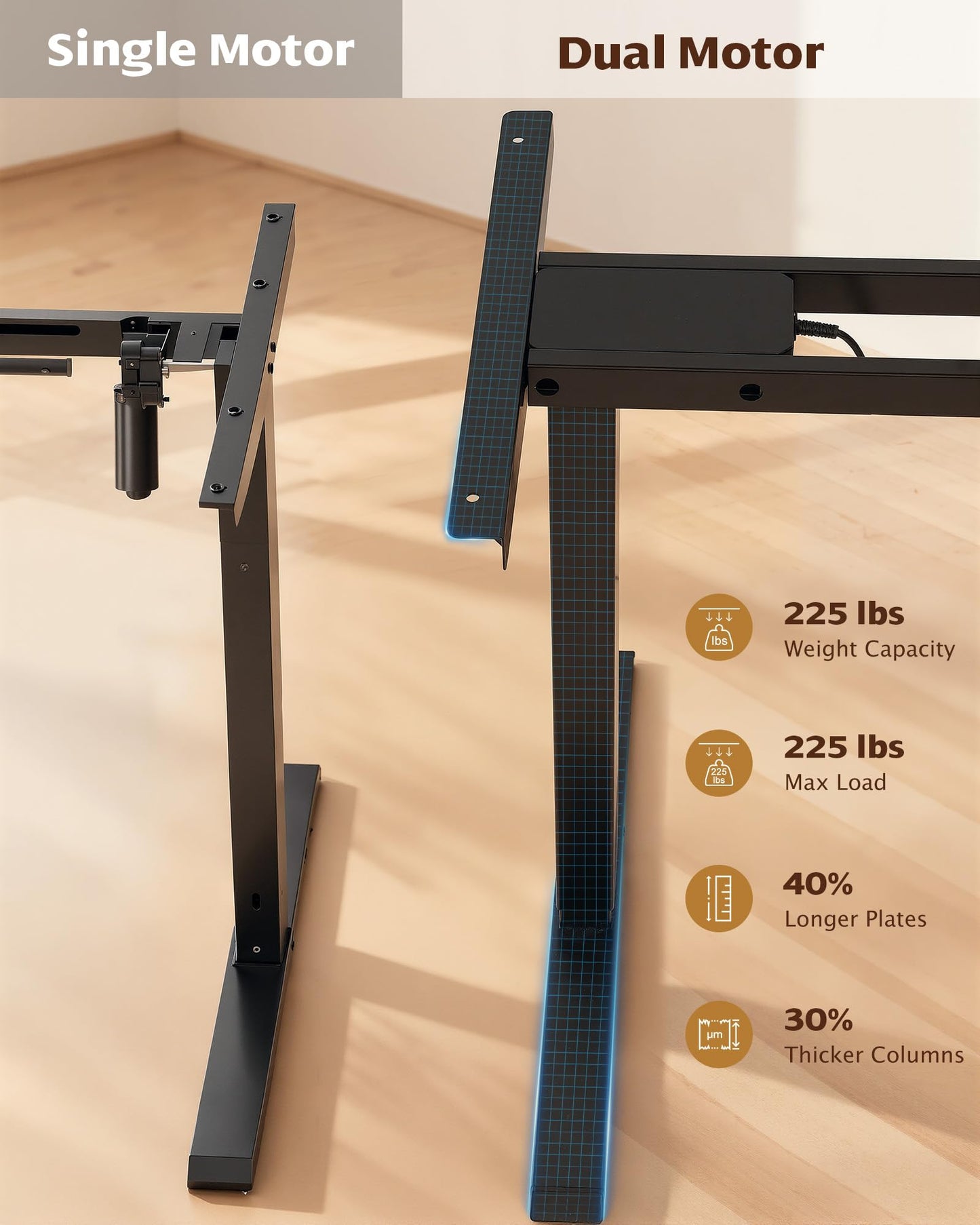 TOPSKY Dual Motor Electric Standing Desk Frame, Height Adjustable Sit Stand Base for Home Office, Fits Table Tops up to 70.8 x 31.5 Inch, 225 lb Capacity (Black, Without Stand)