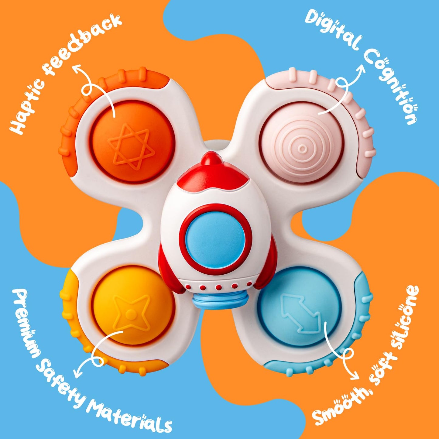 CalfQueen Baby Rocket Suction Cup Spinner Travel Toys for Kids Ages 1-3, Fidget Spinner Toys for 1 Year Old Boy Girl 12 Months, Sensory Bath Toy for Toddlers Infants Birthday Gifts