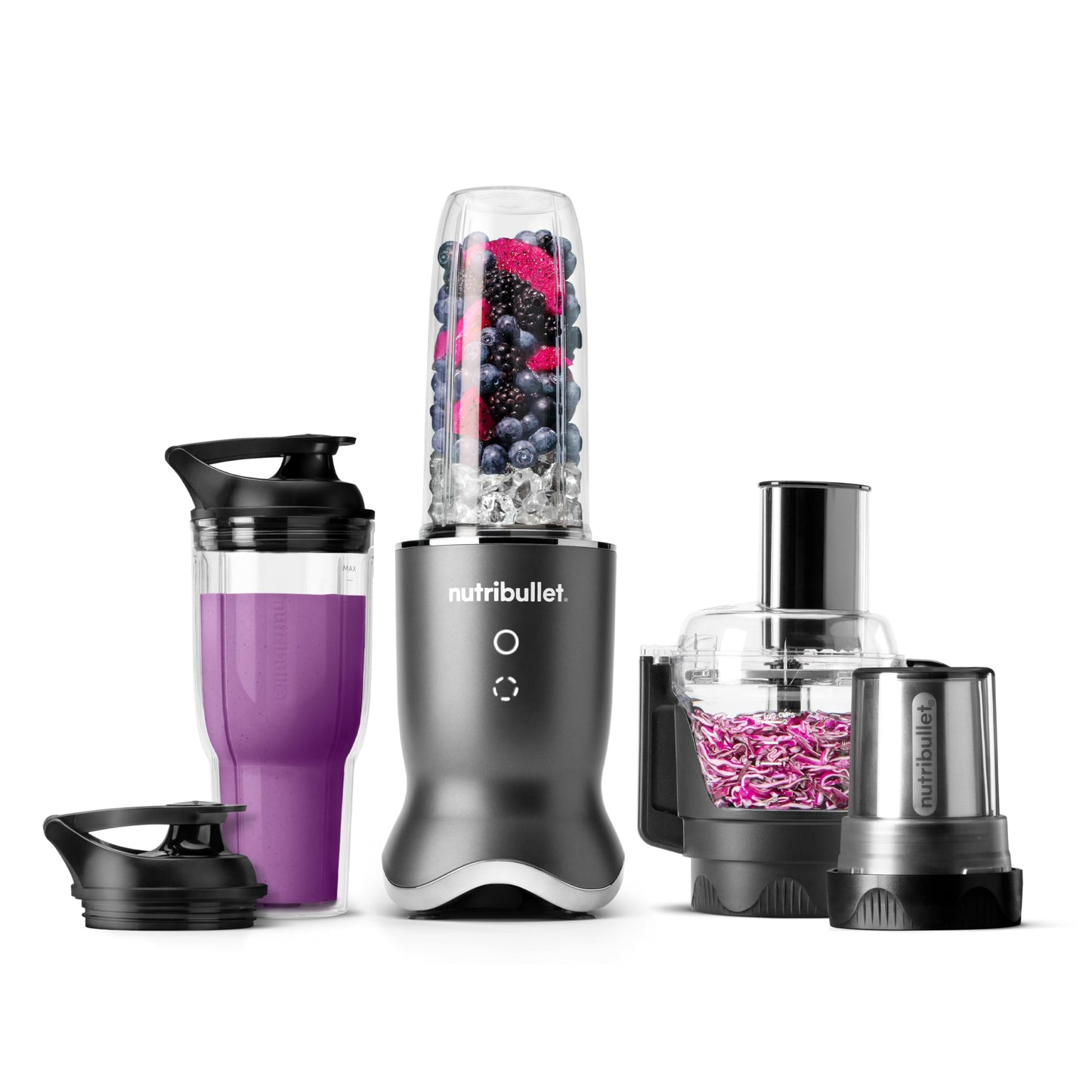 nutribullet Ultra Plus+ 3-1 Compact Kitchen System, 1200W Kitchen System with Blender, Food Processor, and Coffee and Spice Grinder, 32oz and 24oz Blending Cups, 2-Cup Food Processor, Gunmetal Gray