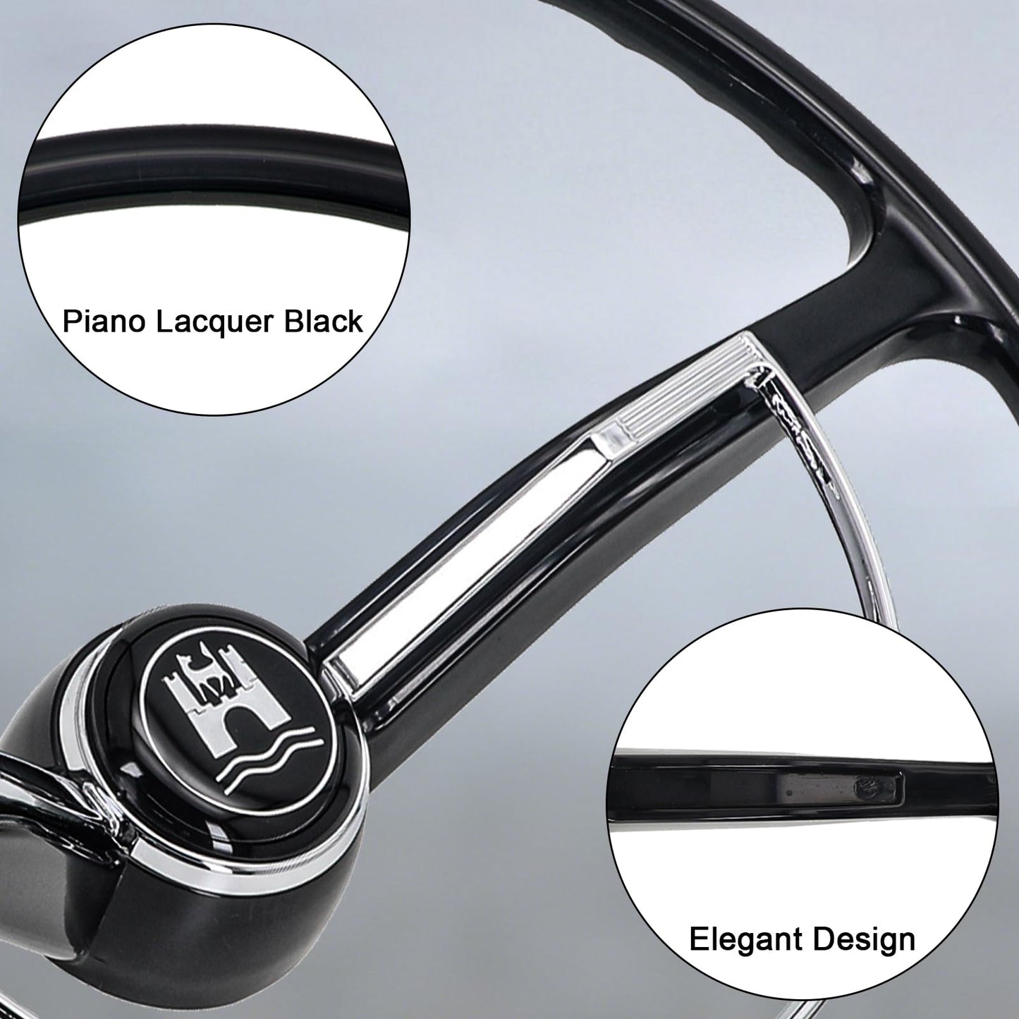 Sorghum 15" Universal Steering Wheel - Classic Steering Wheel with Horn Button Compatible with 1965-1973 Volkswagen Beetle - Piano Lacquer Black