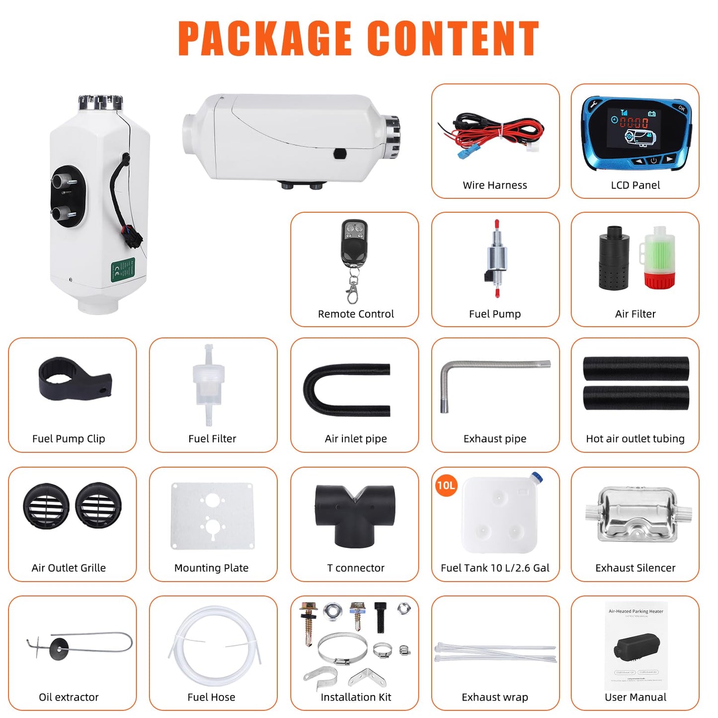 8KW Diesel Heater, Diesel Air Heater With Remote Control and Lcd Screen, Parking Bunk Heater, Fast Heating Low Noise Portable Diesel Heater for Car Suv Rv Trailer Camper Boat and Garage