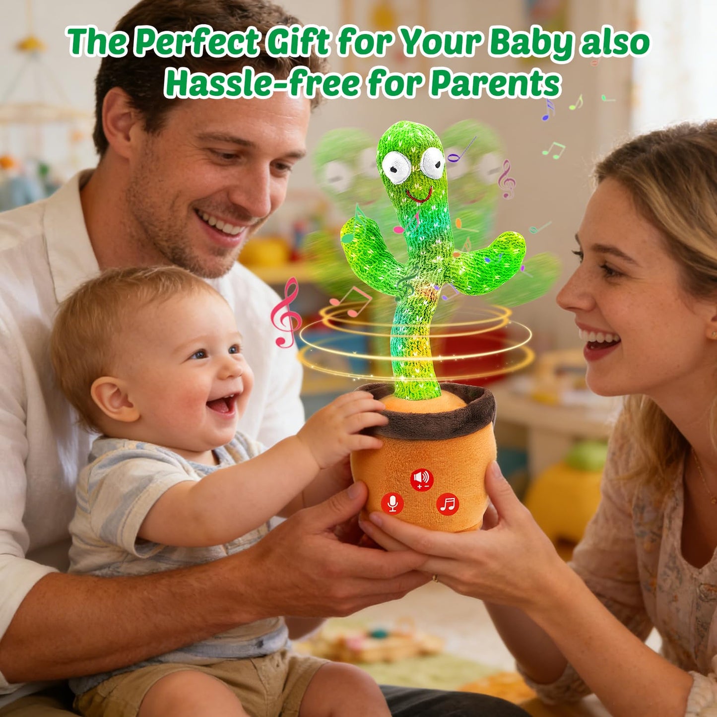 Baby Toys Dancing Talking Cactus for Toddlers, Interactive Boys Girls Funny Gifts for Infants 6-18 Months, Volume Adjustable, Mimicking Singing Repeating Recording Light Up Toy with English Songs