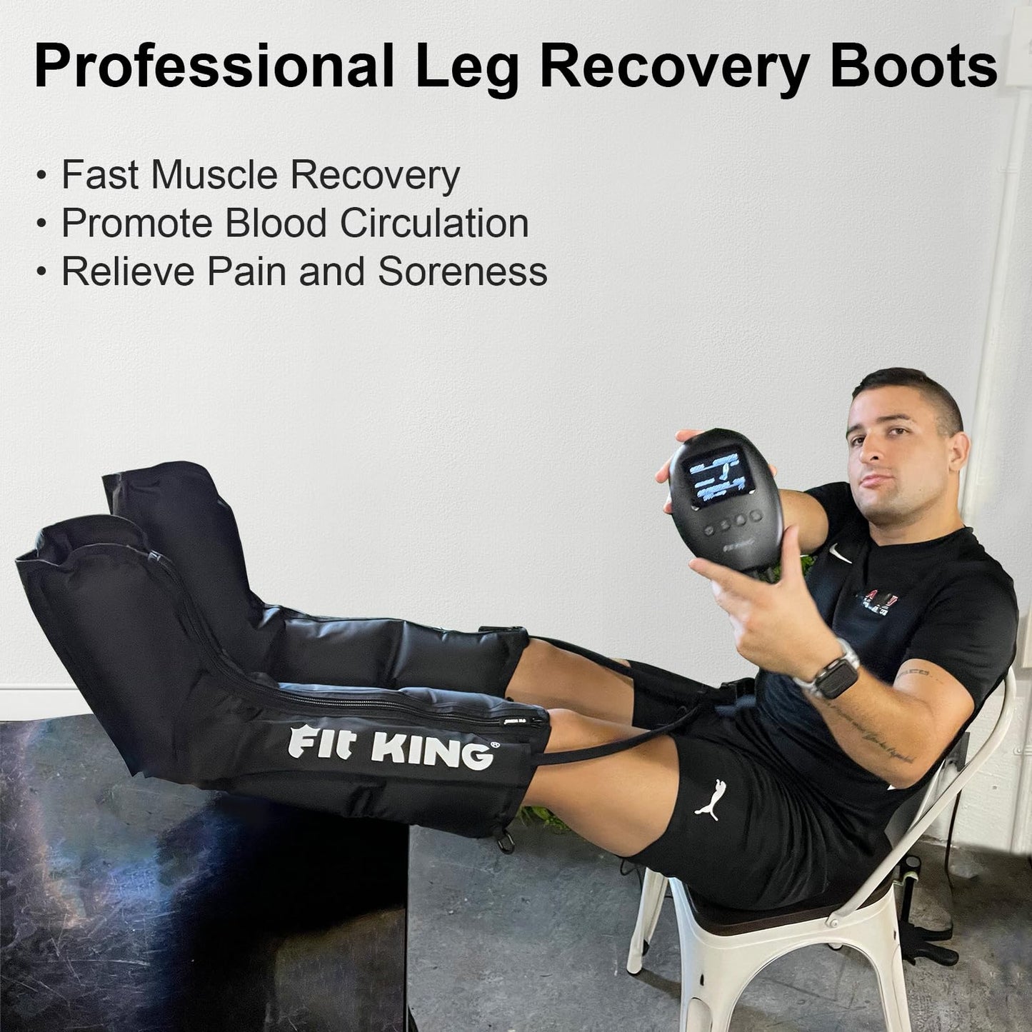 FIT KING Air Compression Recovery System, Sequential Massage Boots for Foot and Calf, Professional Compression Therapy Device Improves Leg Circulation and Pain Relief