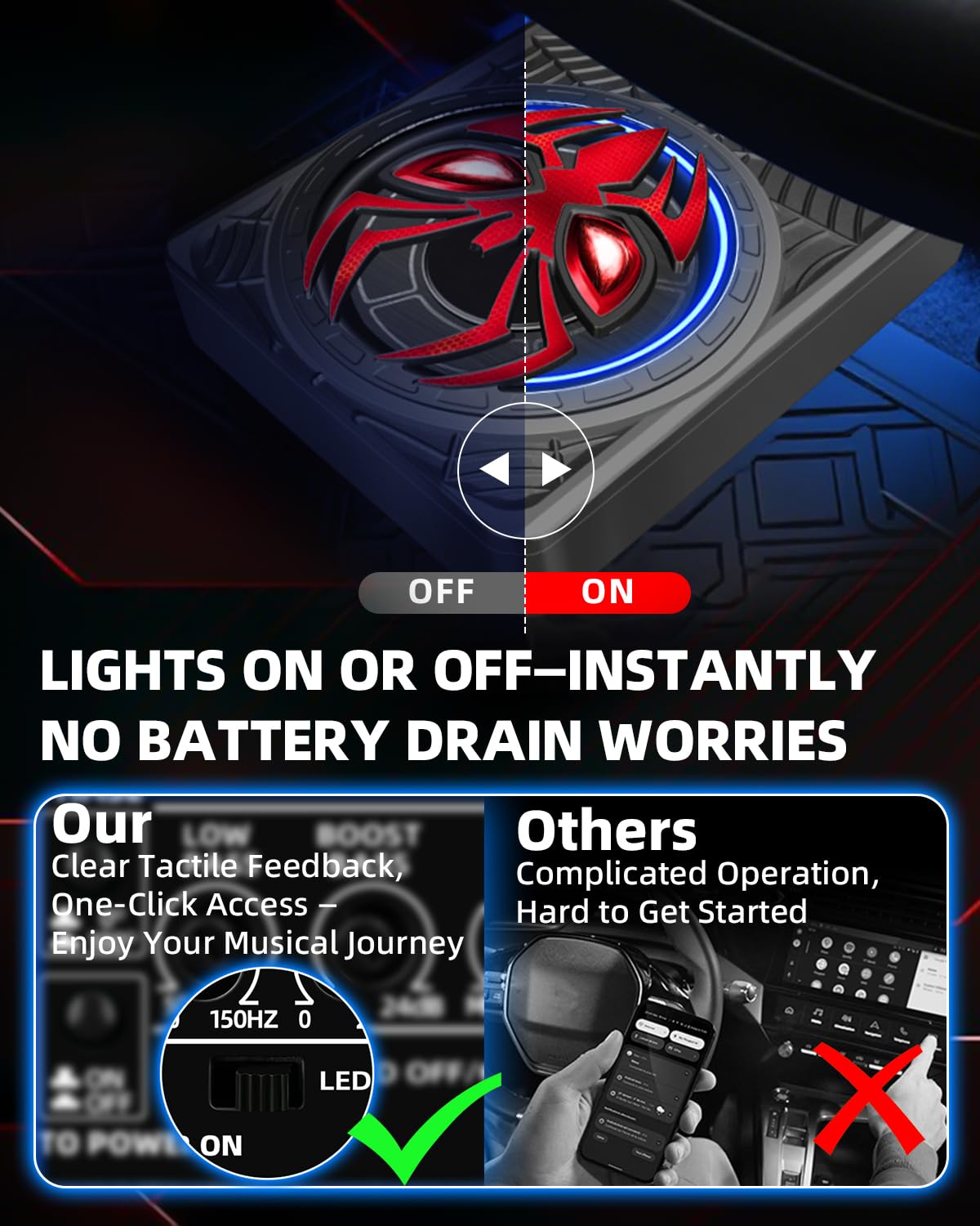 SUBPULSIX 1600W Slim Under seat Car Subwoofer and Amp Package, Powered Subwoofer with Built-in Class D Amplifier, Cast Aluminum Body, LED Ambient Light Switch, Deep Bass Subwoofer for Car, Truck, SUV
