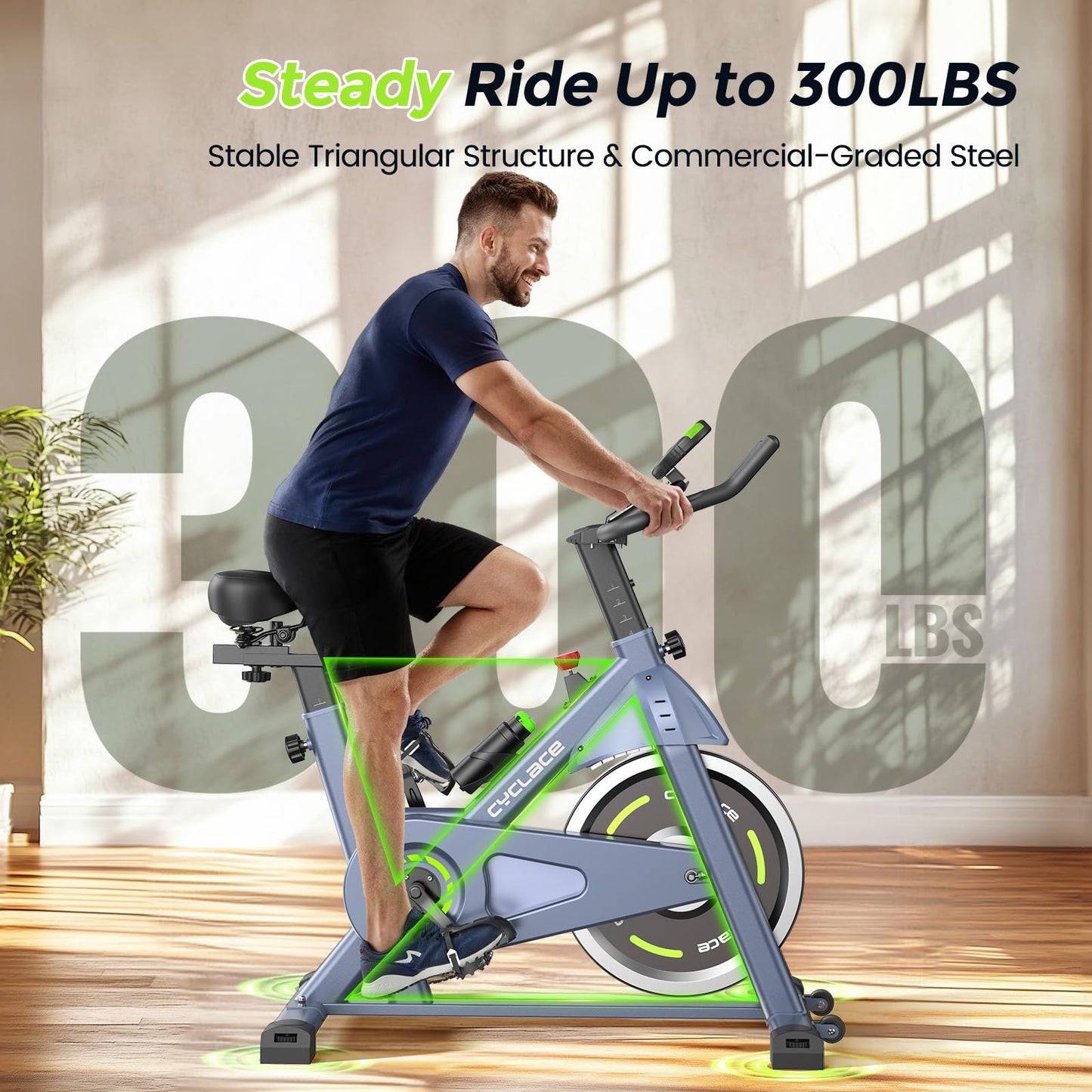 Cyclace Exercise Bike, Magnetic Stationary Bike for Home, Low Noise Cardio Indoor Cycling Bike with App Compatible, 300LBs Weight Capacity & Tablet Mount