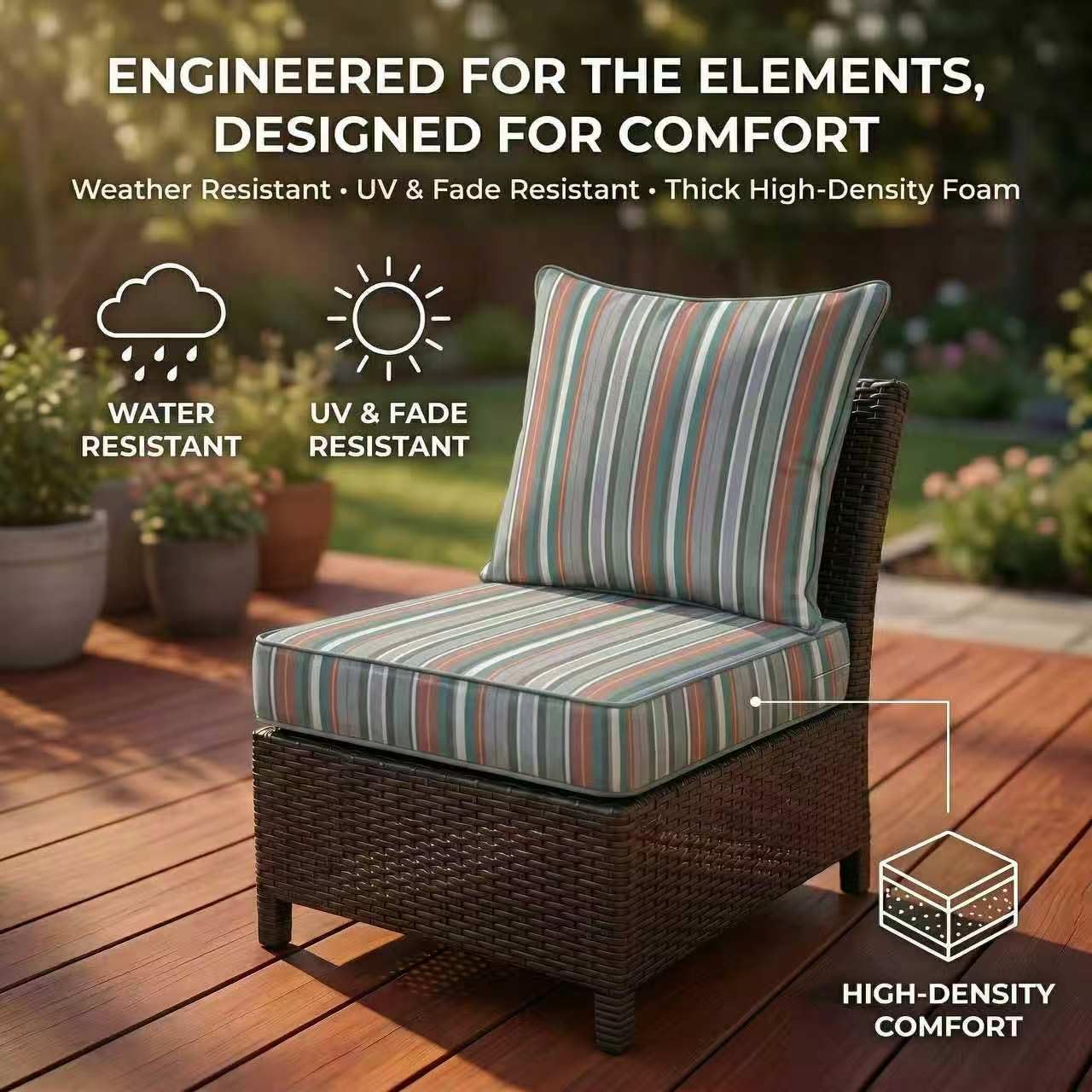 Outdoor Deep Seat Cushions 22x24x5 Inch, Waterproof Patio Chair Cushions, 2 Sets (4 Pcs: 2 Seat + 2 Back), Fade Resistant with Ties and Zipper for Garden