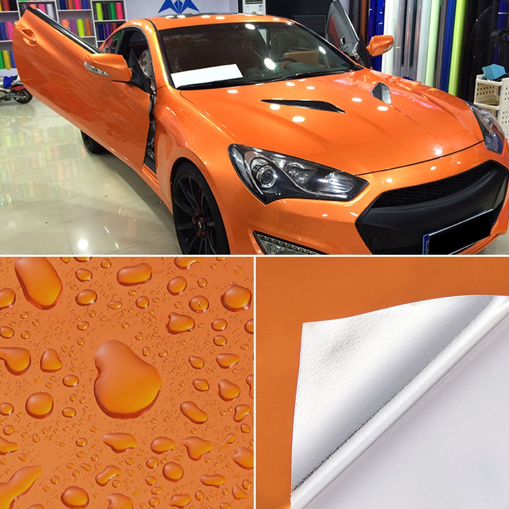 ATMOMO Chrome Mirror Orange Car Vinyl Wrap High Gloss Self-Adhesive DIY Car Decals Film Sheet 59.84'' x 196.85''