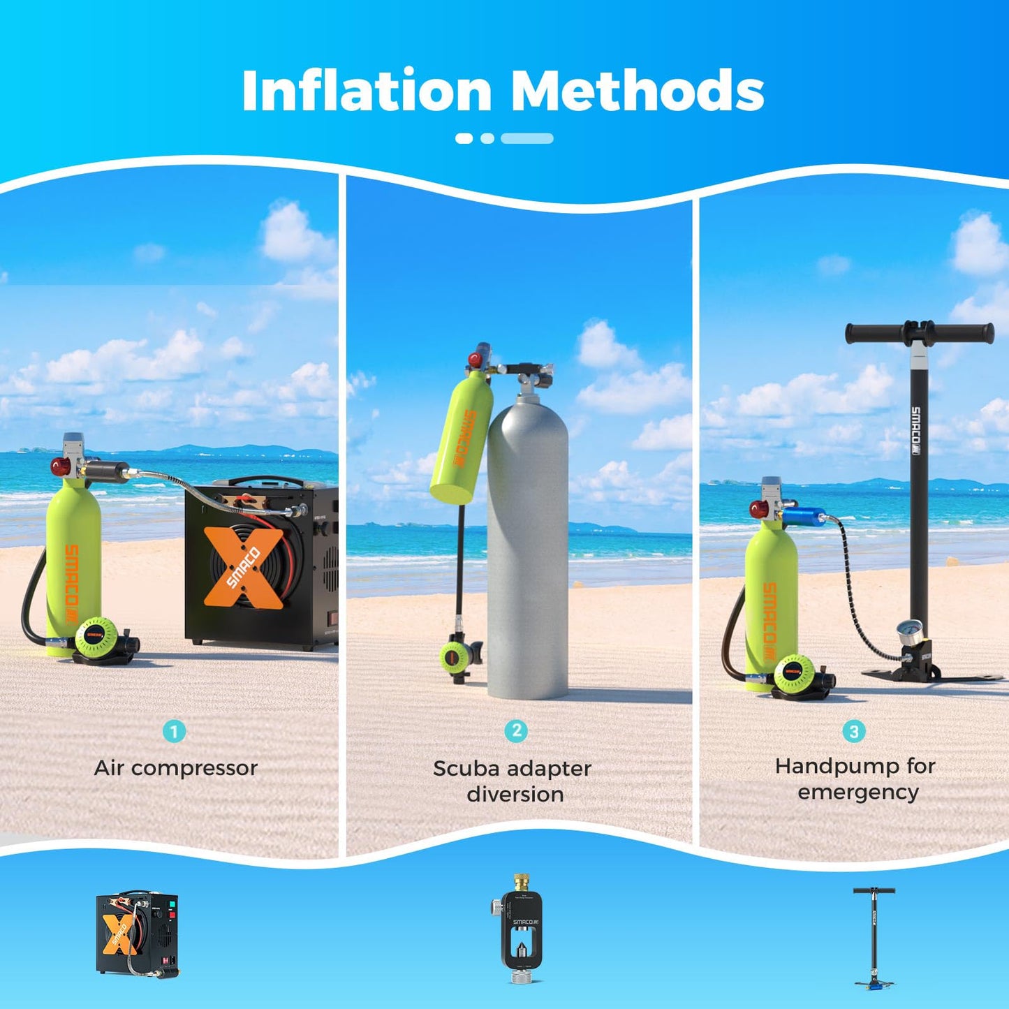 SMACO Mini Scuba Tank 1L Portable Diving Tank for for Underwater Breathing Reusable Scuba Diving Oxygen Cylinder Kit for Snorkeling &Emergency Rescue S400