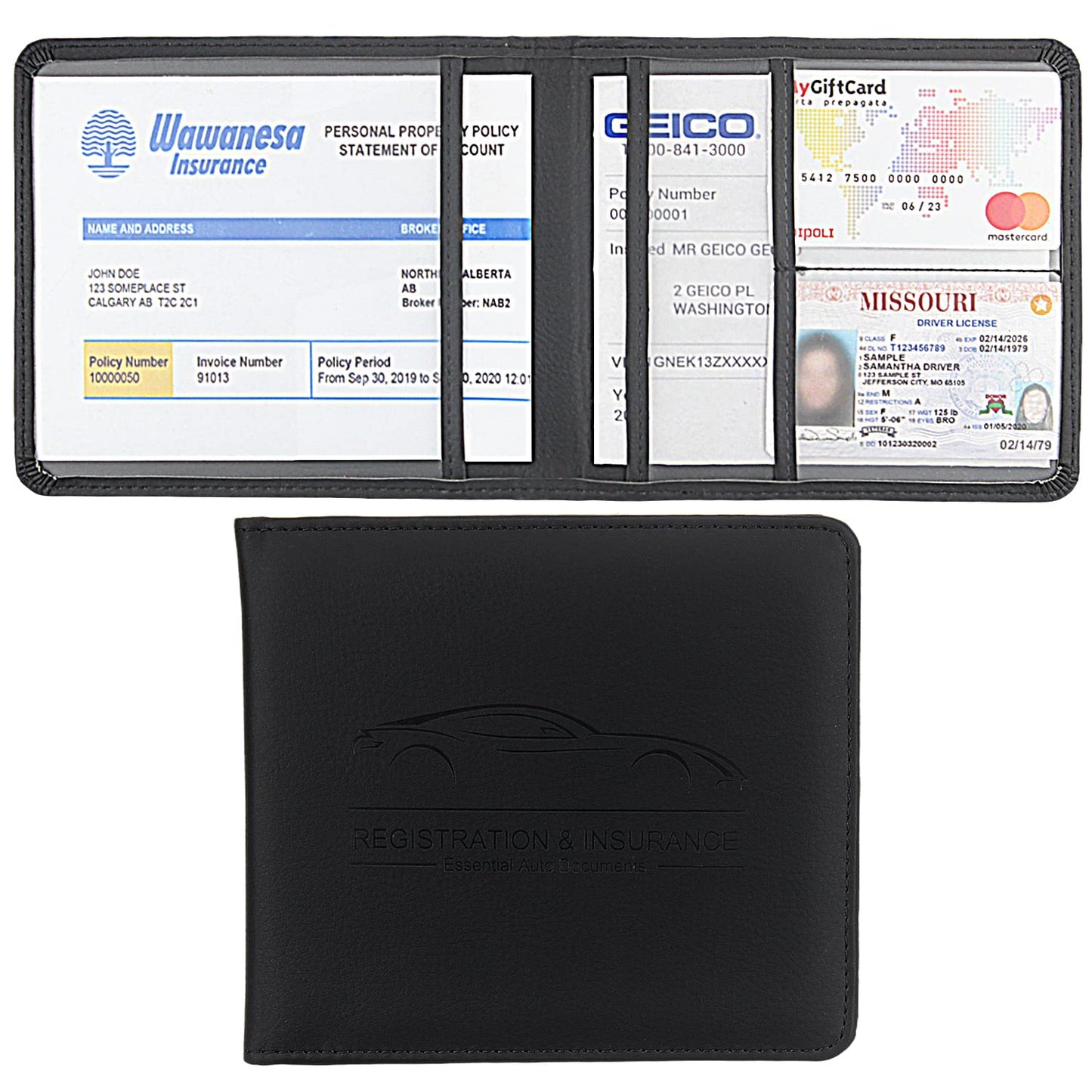 Car Registration and Insurance Holder, Premium Pu Leather Vehicle Glove Box Organizer - for Driver License, Cards & Essential Documents (L-Orange)