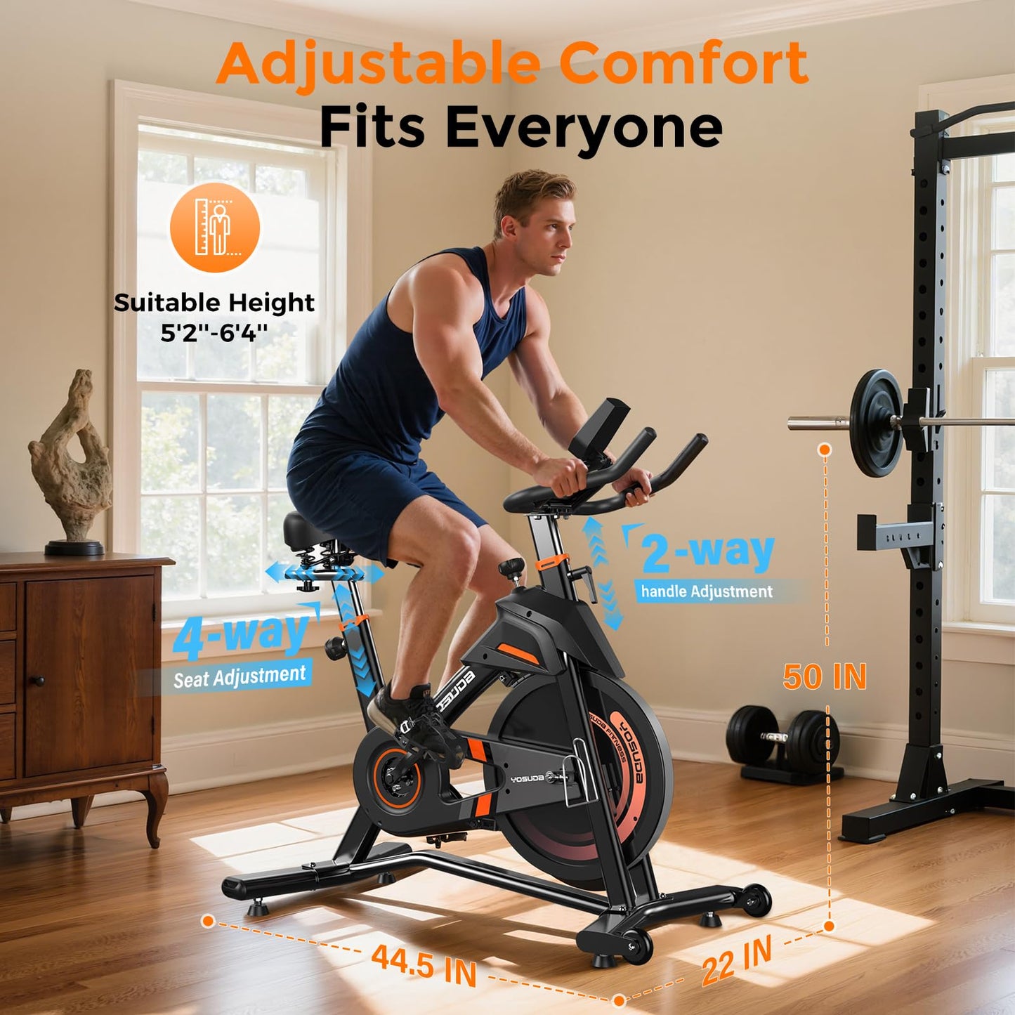 YOSUDA Magnetic Exercise Bike,Stationary Bikes for Home with Exclusive App, 400 lbs Weight Capacity & 50 lbs Flywheel, Indoor Cycling Bike with Tablet Holder & Adjustable Seat and Handlebars