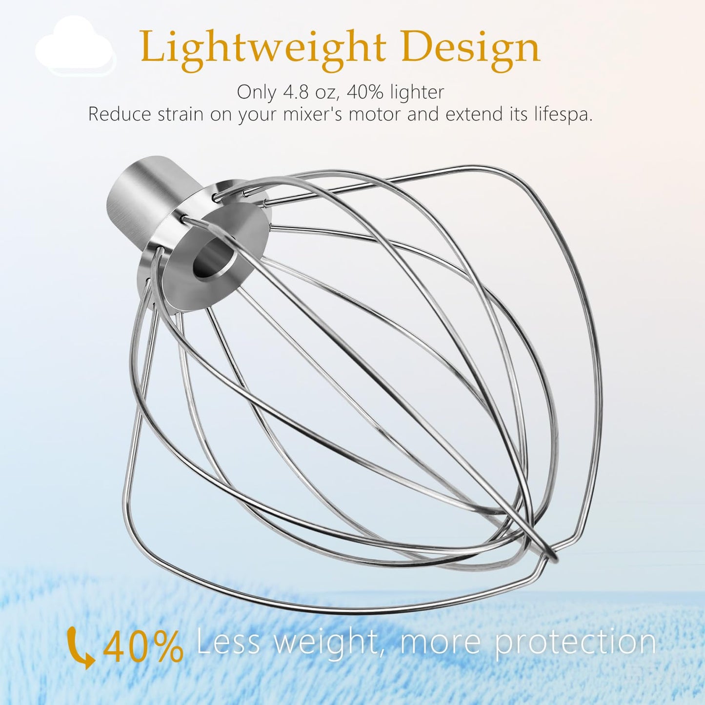NewlyArt Dishwasher Safe Whisk Attachment for KitchenAid 4.5 5 Qt Tilt-Head Stand Mixer, Stainless Steel 6 Wire Whip Fits Kitchen Aid Stand Mixer Accessories Attachments Replacement Parts