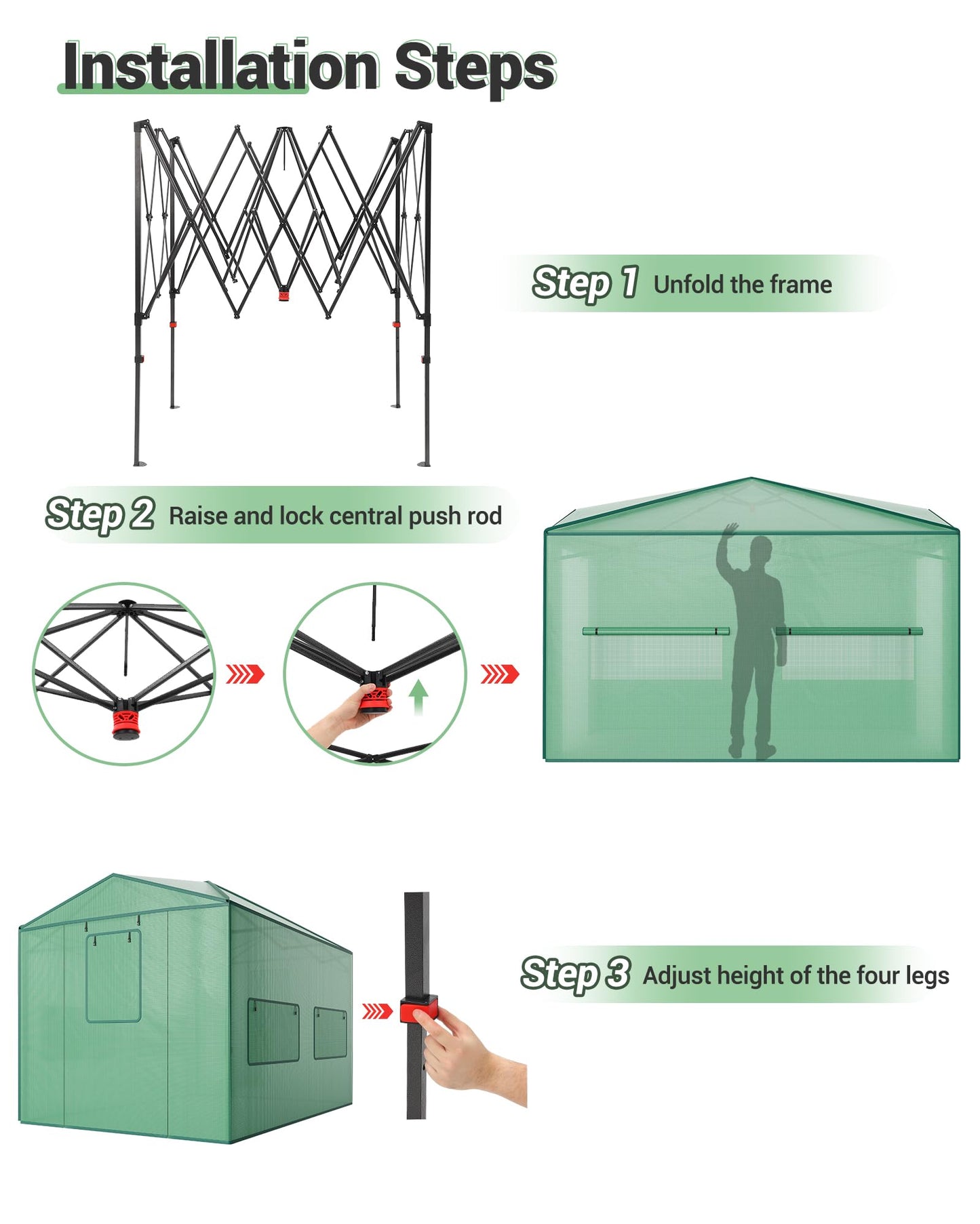 12x8 FT Pops Up Greenhouse, Portable Walk-in Green Houses Kit with Durable PE Cover & Roll-Up Zipper Door - Outdoor Garden Greenhouse for Plants Cold & Frost Protection, Easy Assembly