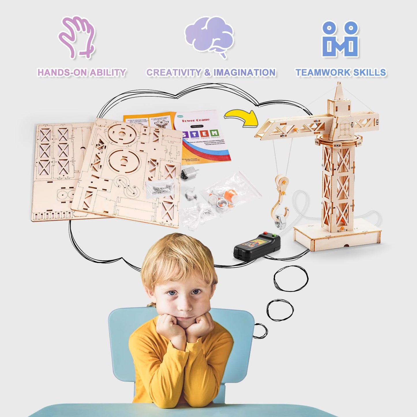 STEM Kits for Kids Ages 8-10 10-12, Wood Building Crafts Kit for Boys 8-12, Model Car Kit, 3D Wooden Puzzles Woodworking Science Projects, Construction Engineering STEM Toys for 8 10 13 12 14 Year Old