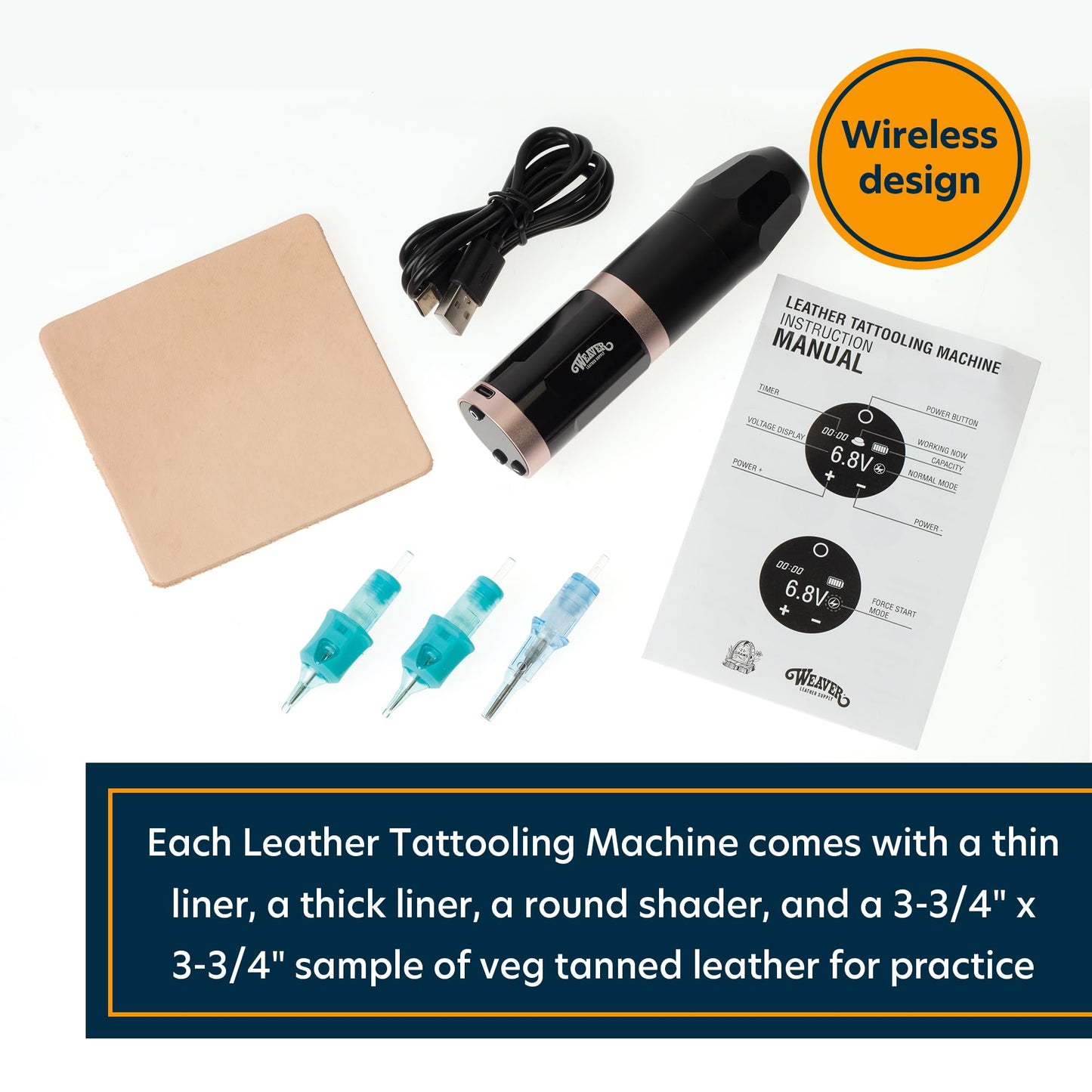 Weaver Leather Supply Tattooling™ Leather Embosser, Wireless Low Vibration Stamping Tool, Leathercraft Tool for Creating Tattoo-Like Designs