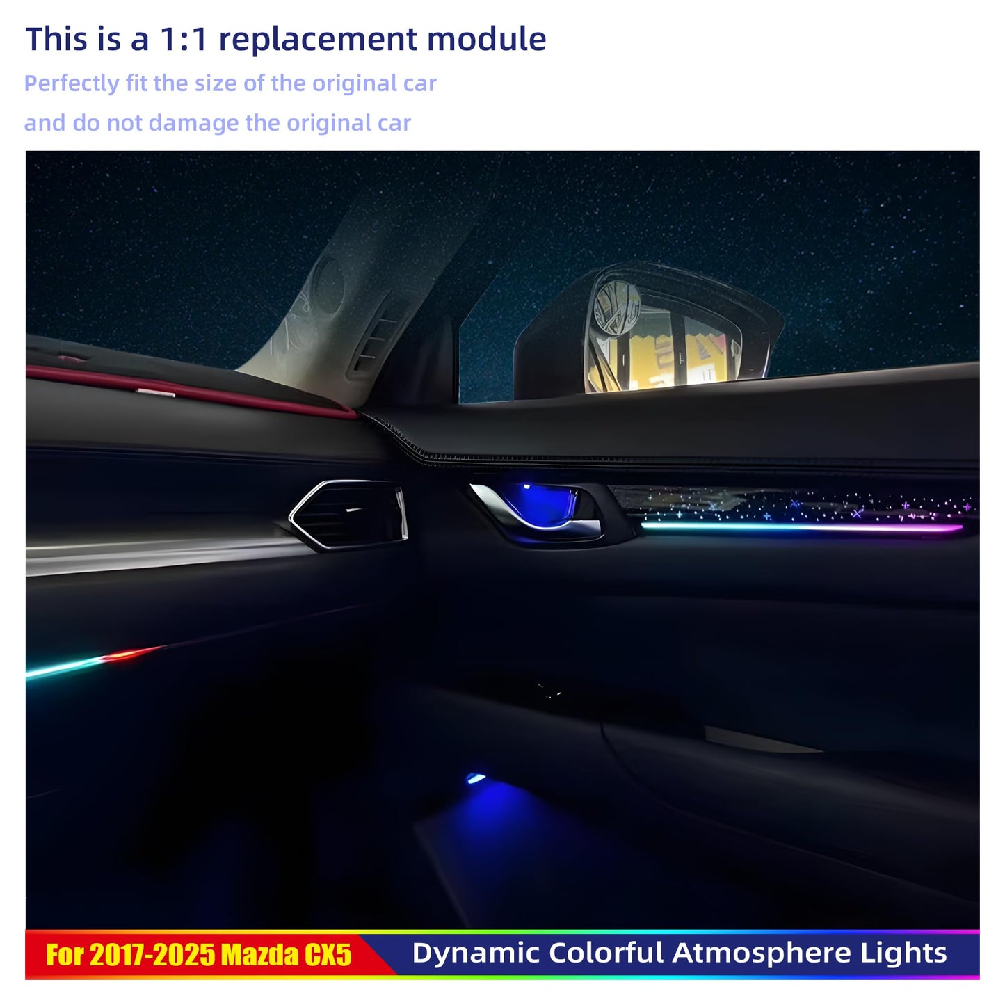 256-Color Interior Ambient Lighting Kit for Mazda CX-5 2017-2025 | 4 Door Panels + LED Strips + Footwell & Handle Lights | Music Sync, APP & Button Control