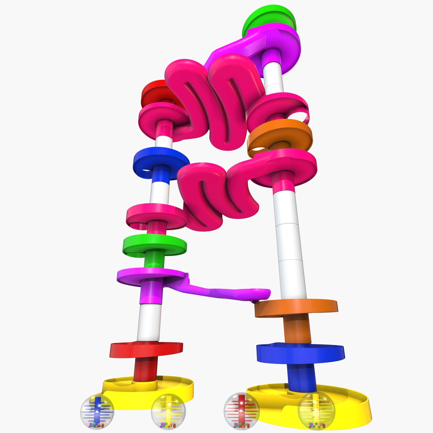 WEofferwhatYOUwant Super Ball Drop – Montessori 26-Piece Giant Marble Run for Toddlers 10M+ Extra Tall STEM Tower with Large Balls Windy Ramps & Double Bridges Expandable Durable & Educational Toy Set