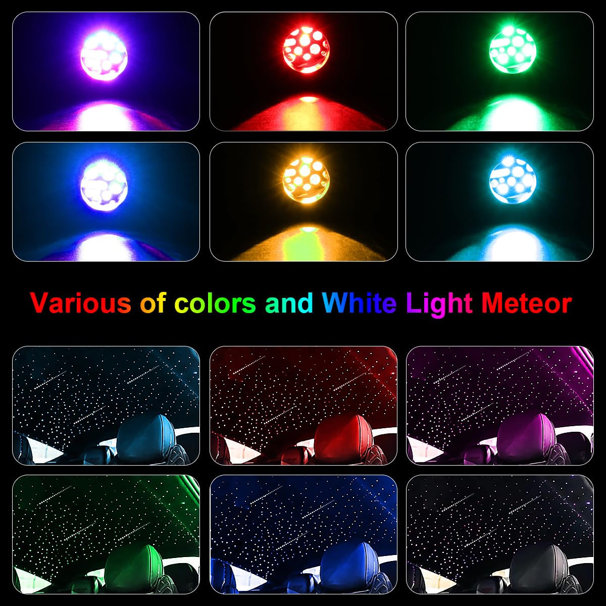 AKEPO 16W RGBW APP Small Size Twinkle Meteor Fiber Optic Lights, Music Activated 650pcs 0.03in 13.1ft/4m Optical Fiber Star Ceiling Light Kit for Car Headliner Star/Home