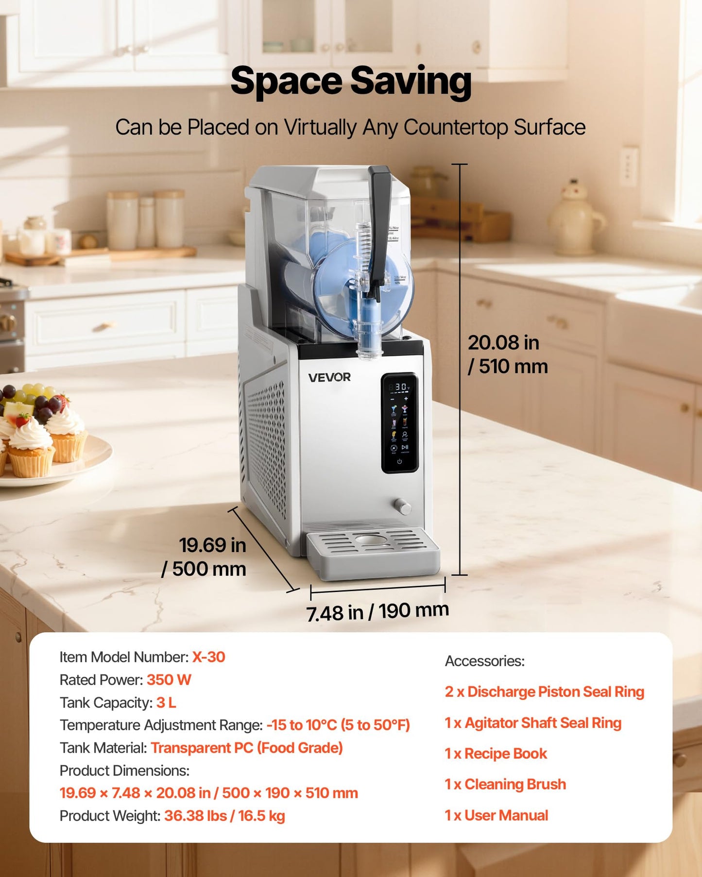 VEVOR Slushie Machine, 3L/100oz No Ice Needed Slushy Machine for Home, Frozen Drink Maker with Single Tank, Margarita Machine with Self-Cleaning, for Frozen Margaritas, Frappés, Milkshake & More