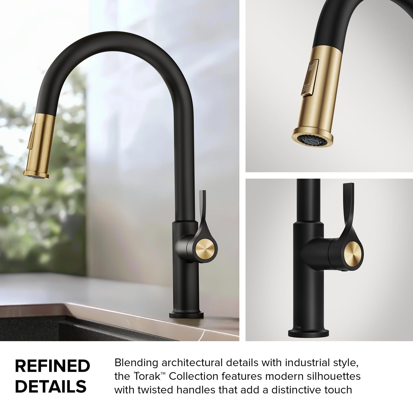 KRAUS Torak Pull Down Kitchen Faucet in Matte Black with 2 Function Sprayer, Pre-Attached Water Lines, and Mounting Hardware, KPF-2840MB