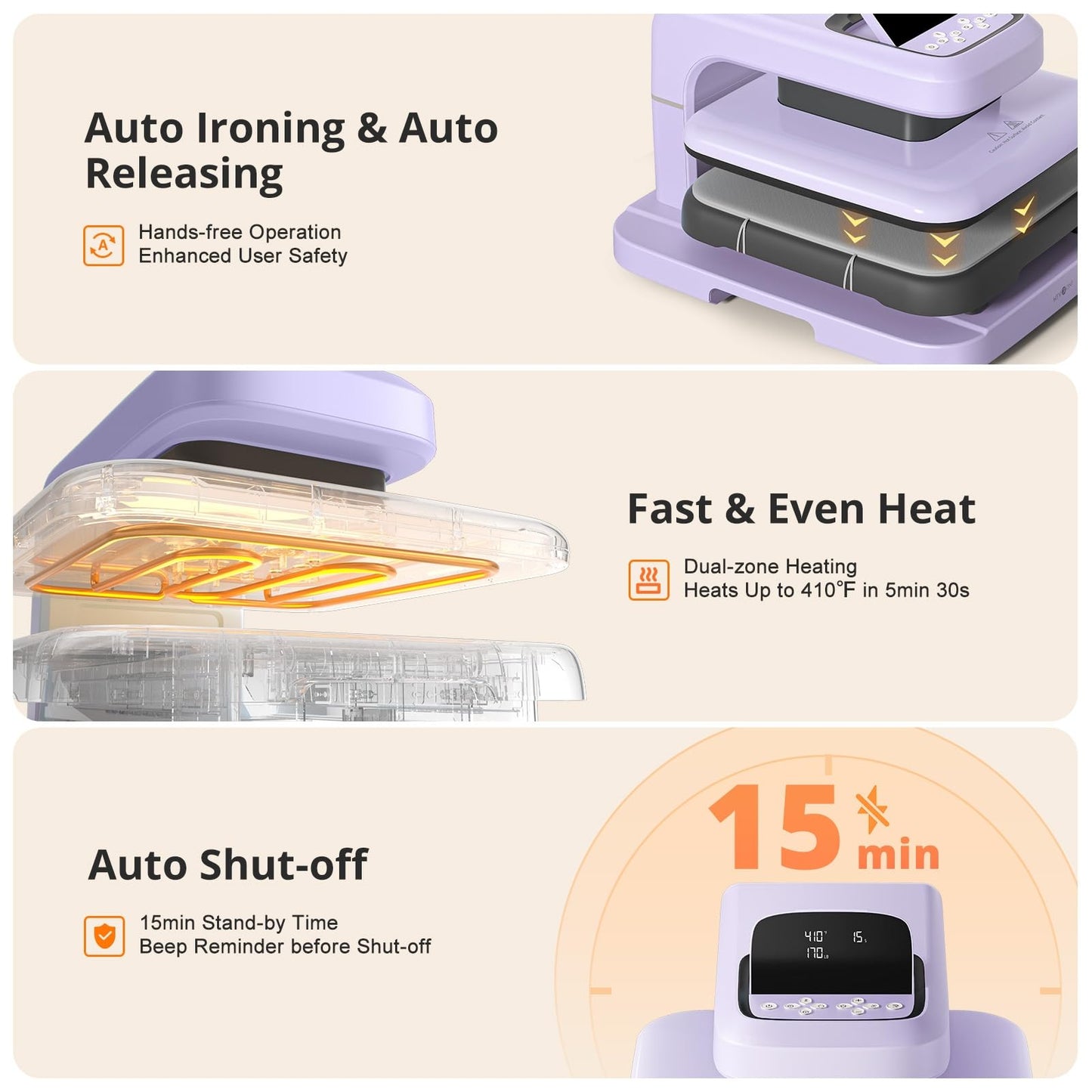 HTVRONT Auto Heat Press 2 - Heat Press Machine for T Shirts with Adjustable Pressure & Higher Heating Height, Heats Up Fast & Evenly Heat Press 15x15 for HTV, Sublimation, Heat Transfer Projects