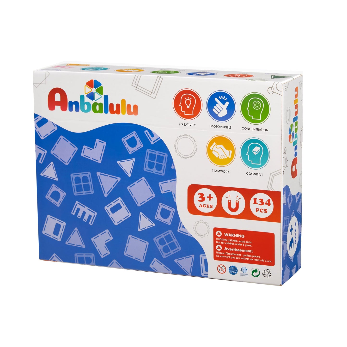 Anbalulu 134PCS Magnetic Building Tiles: Durable STEM Toys with Strong Magnets for Kids, Educational Building Blocks for Group Play Activities | Gift for Boys Girls 3+
