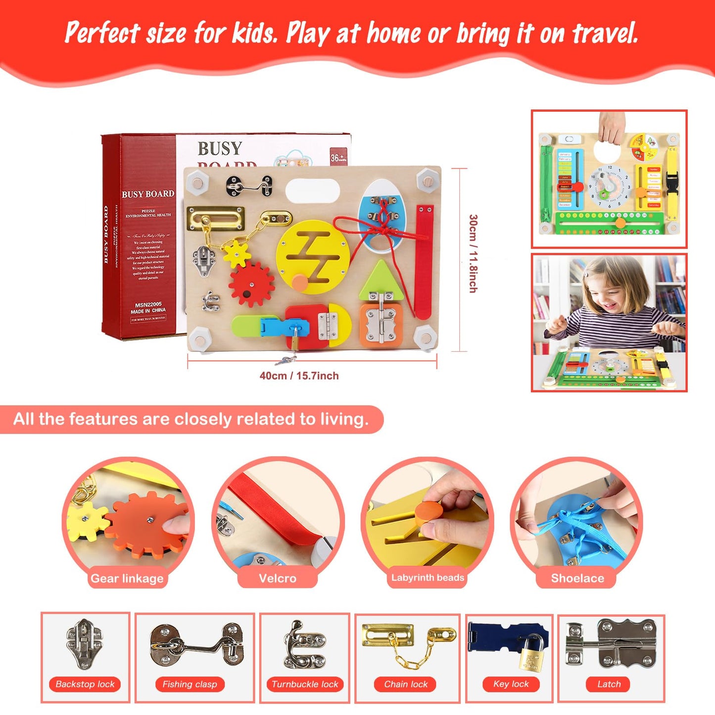 Smartwo Montessori Large Double-Sided Busy Board for 1 2 3 4 Year Old- Wooden Sensory Toys -Fidget Activity Board for Toddlers Boys and Girls- Motor Skills Gifts for ADHD & Autistic Children Kids