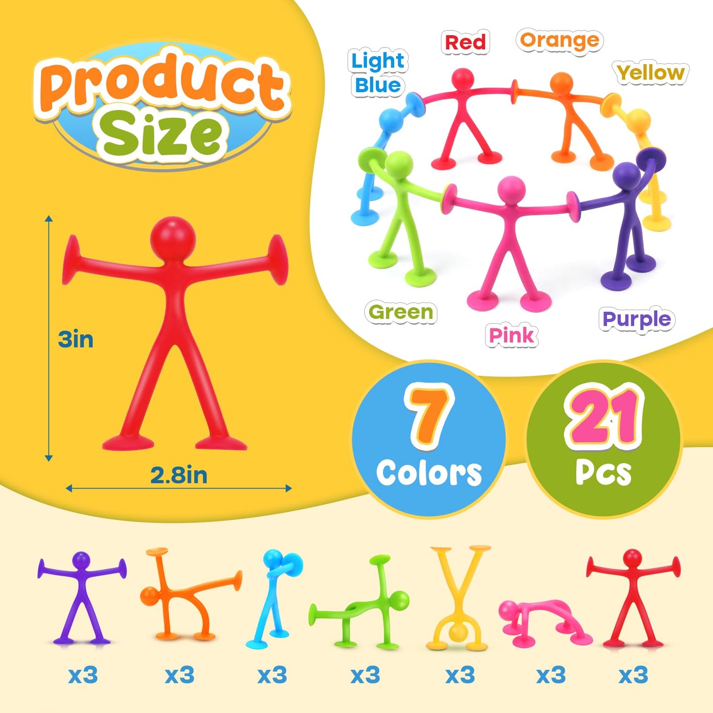 OleOletOy Suction Fidget Toys for Kids: 21 Pack Stretchy Suction Cup Sensory Toys - Bulk Fidgets for Kids Autism ADHD Classroom Prizes Party Favors - Travel Toys for Car Windows Road Trips