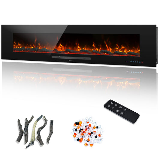 Dreamflame 60" Electric Fireplace, Recessed & Wall Mounted Fireplace Heater 13 * 13 Colors Flame &Fuel Bed w/5 Dimmer, Touchscreen &Remote Control Temp, Overheating Protect, Hardwired, 1500W, Black