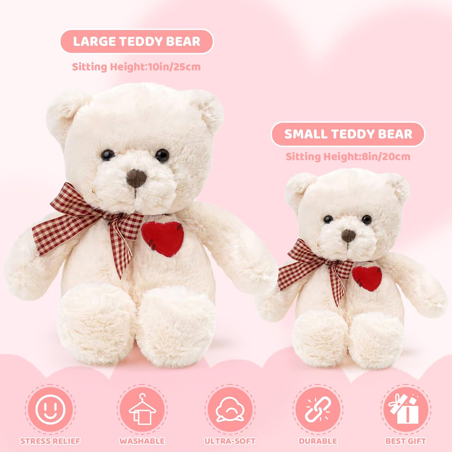 Riuhot Small Teddy Bear with Heart Cute Brown Teddy Bear Stuffed Animal Soft Stuffed Bear Plush Bear Plushie Toys Gifts for Girlfriend Boyfriend Kid