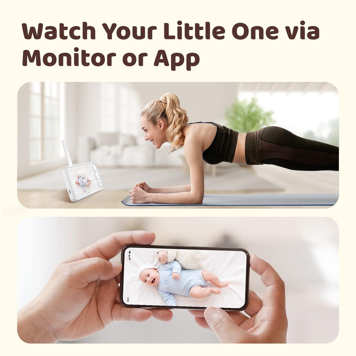 NETVUE Peekababy Baby Camera Monitor Video - Baby Monitor with Camera and Audio, 5" Display, 2-Way Talk, 4 in 1 Bracket Meets The Needs in All Scenarios, Smart Phone App, Cry Detection