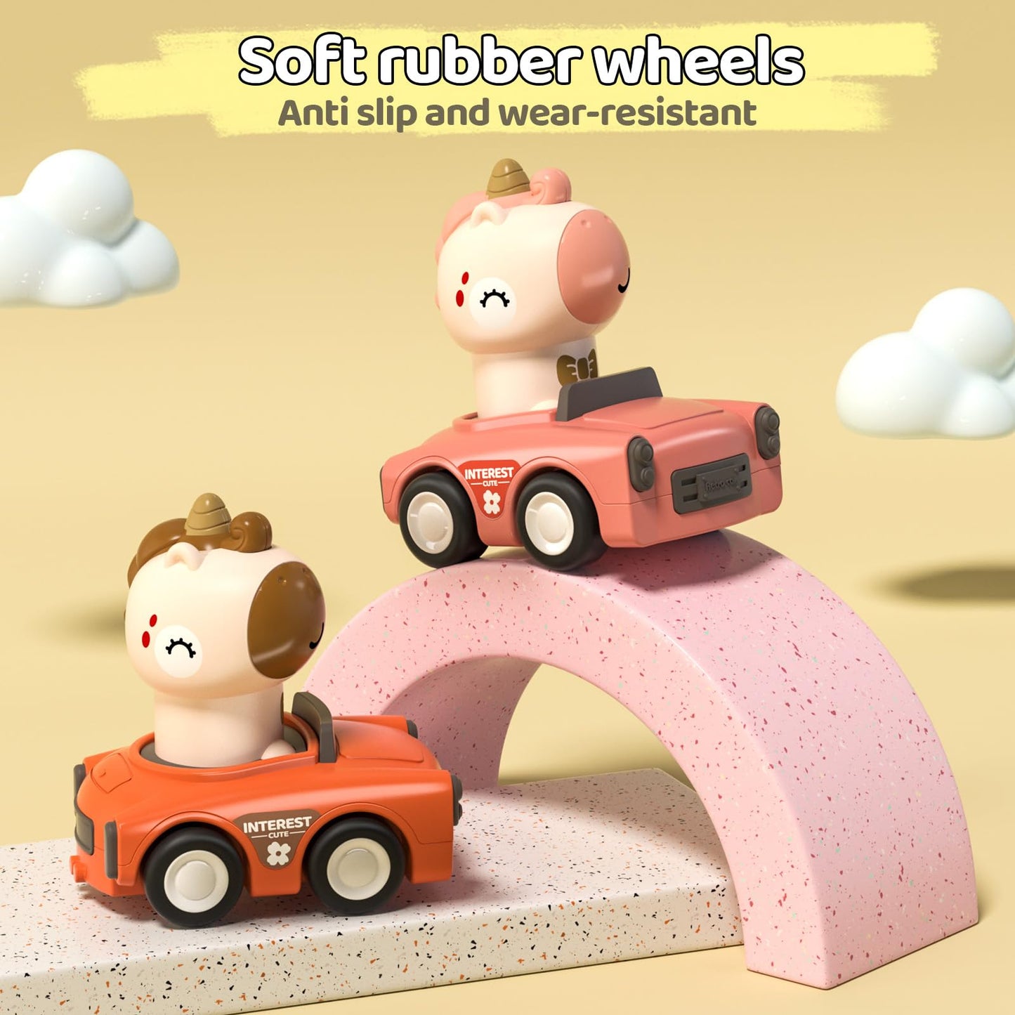 SUPVIB Press to Go Friction Inertia Car, Animal Toddler Toy Cars 1-3, Infant 6-9-12-18 Month Play Figure Vehicle Set, 1st Birthday Gift for 1-2 Year Old Boy Girl