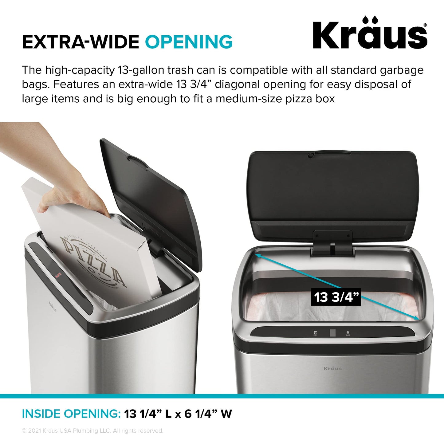 Kraus GarbagePro Rectangular 13 Gallon Hands-Free Motion Sensor Trash Can Battery Operated in Matte Black Finish with SoftShut Touchless Lid, KTCS-10MB