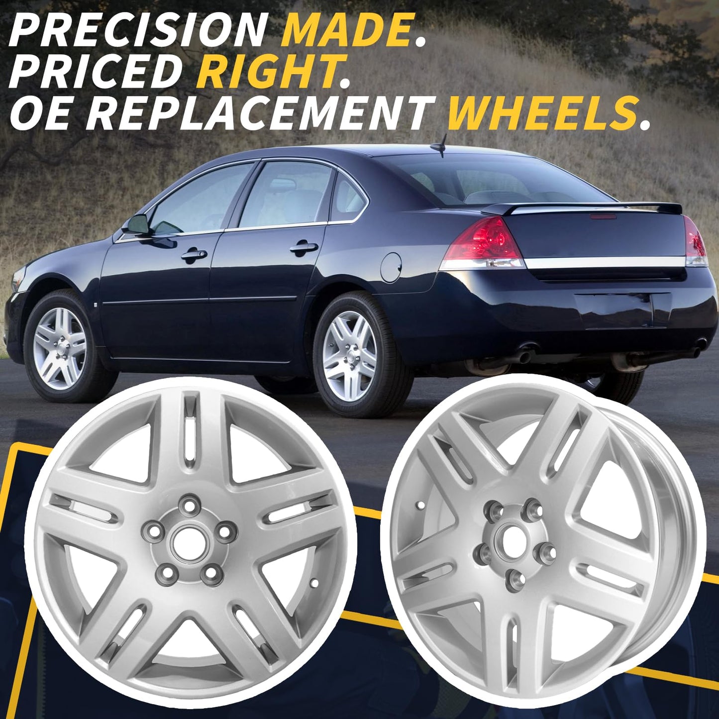 LUNEGUE New 17x6.5 Inch 17 Inch Premium Aluminum Alloy Wheel Rims Fits for 2006 2007-2012 2013 Chevrolet Impala, ALY05071U10N, Direct Fit OE Stock Specs, Silver